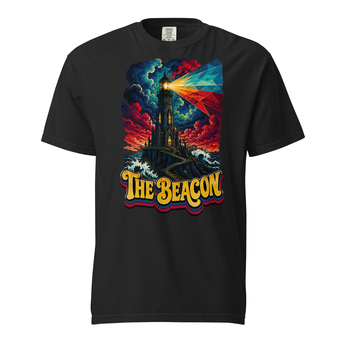 Horror and Mystery Lovers Unisex Garment-Dyed Heavyweight T-Shirt — "The Beacon" Dark Gothic Lighthouse Design by printfluence.net