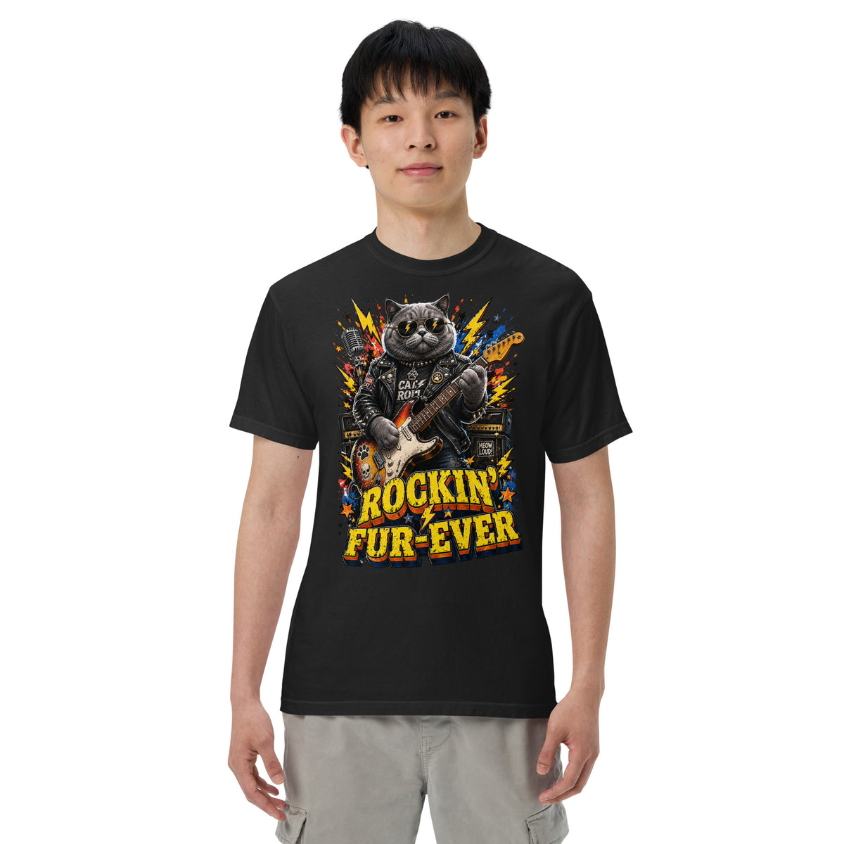 Cat Lovers Unisex Garment-Dyed Heavyweight T-Shirt "Rockin’ Fur-Ever" by printfluence.net