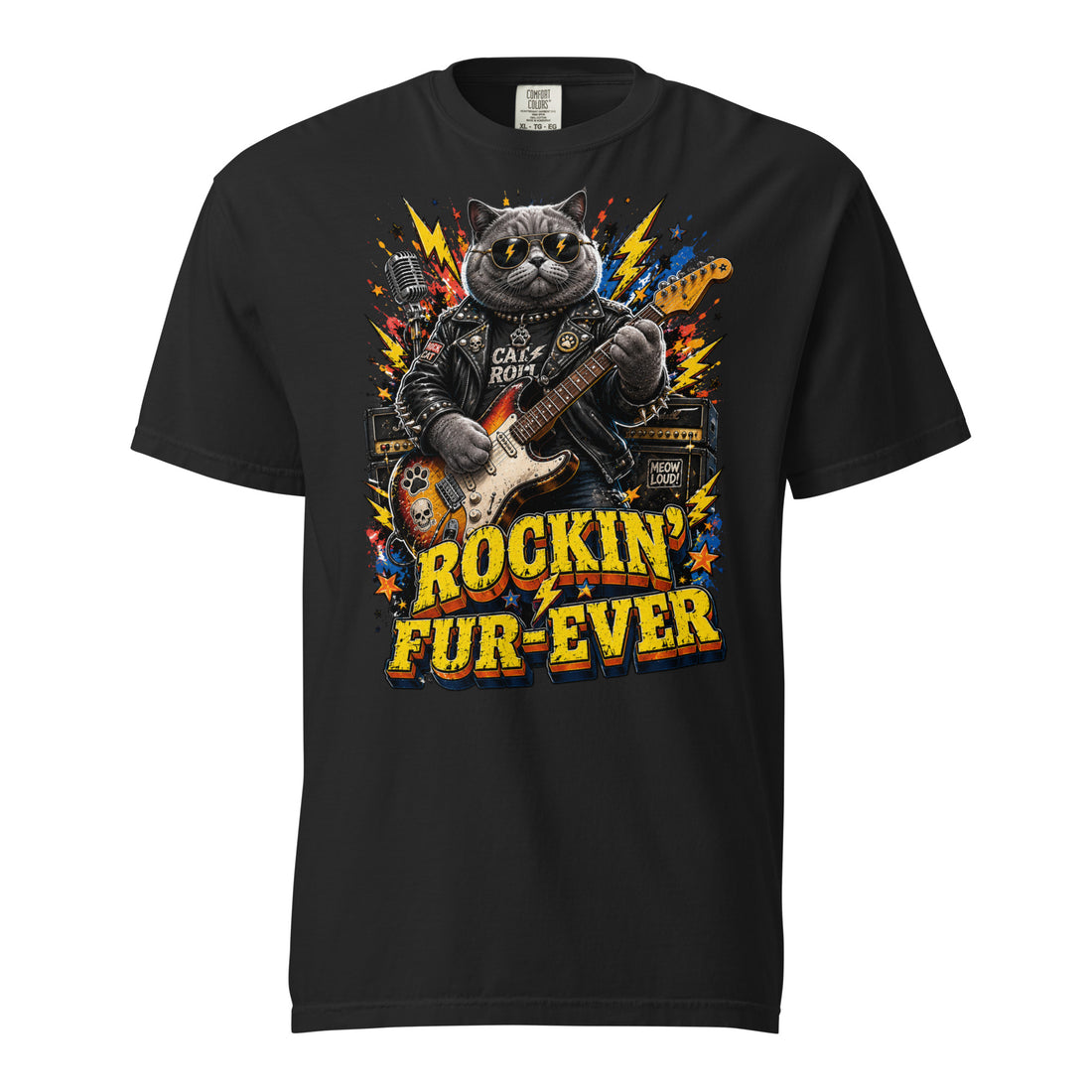 Cat Lovers Unisex Garment-Dyed Heavyweight T-Shirt "Rockin’ Fur-Ever" by printfluence.net