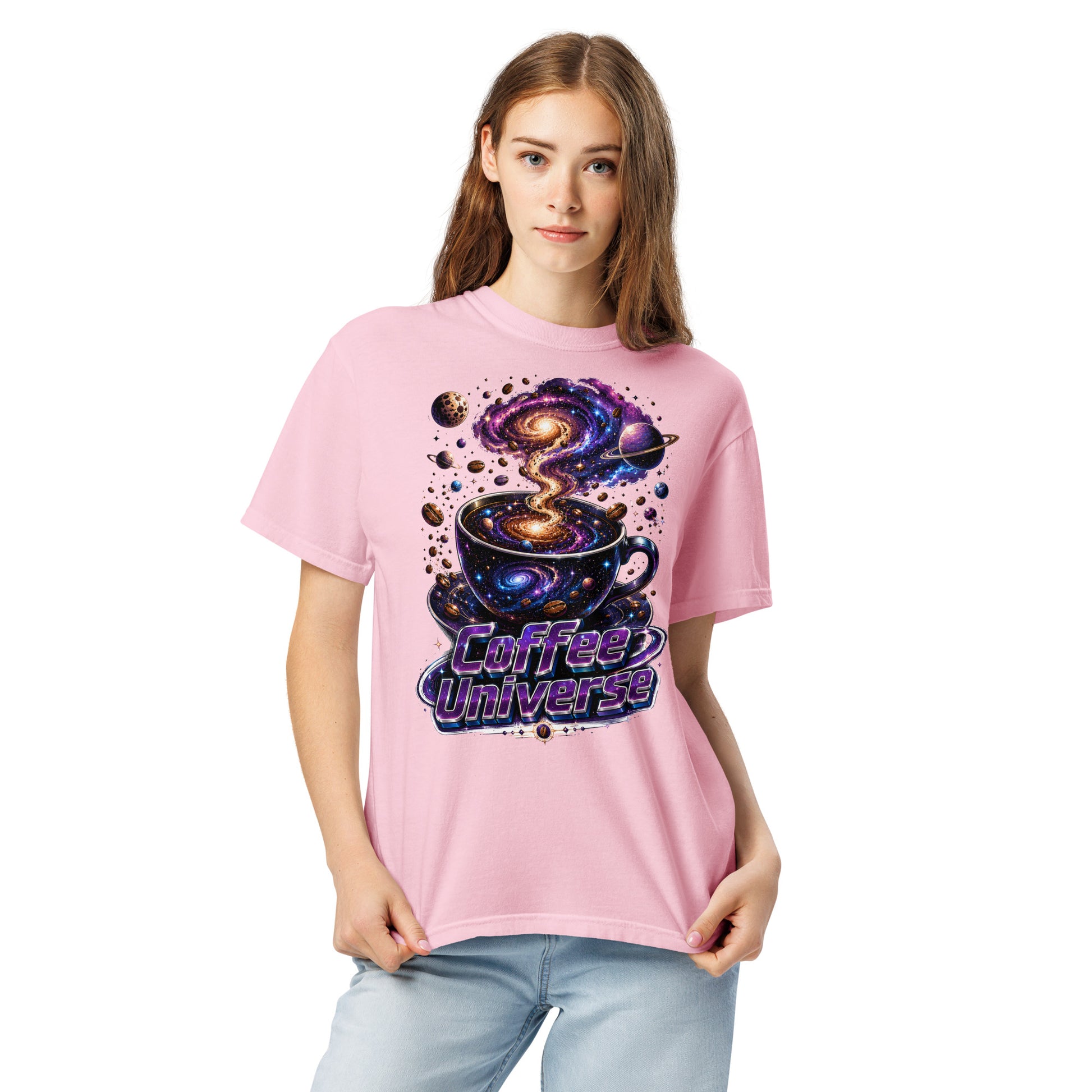 Coffee Lovers Unisex Garment-Dyed Heavyweight T-Shirt Coffee Universe – Cosmic Galaxy & Coffee Bean Graphic Tee by printfluence.net