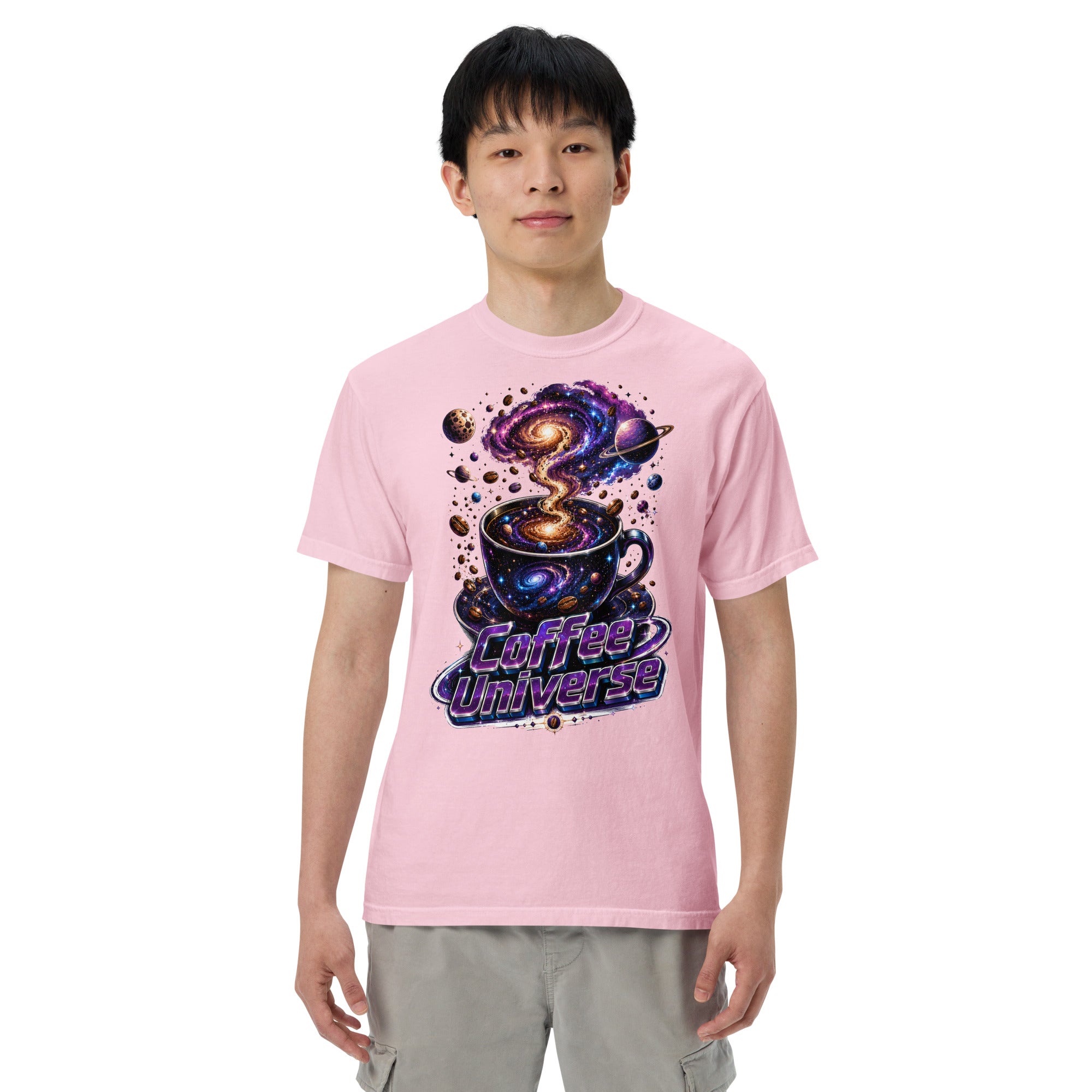 Coffee Lovers Unisex Garment-Dyed Heavyweight T-Shirt Coffee Universe – Cosmic Galaxy & Coffee Bean Graphic Tee by printfluence.net