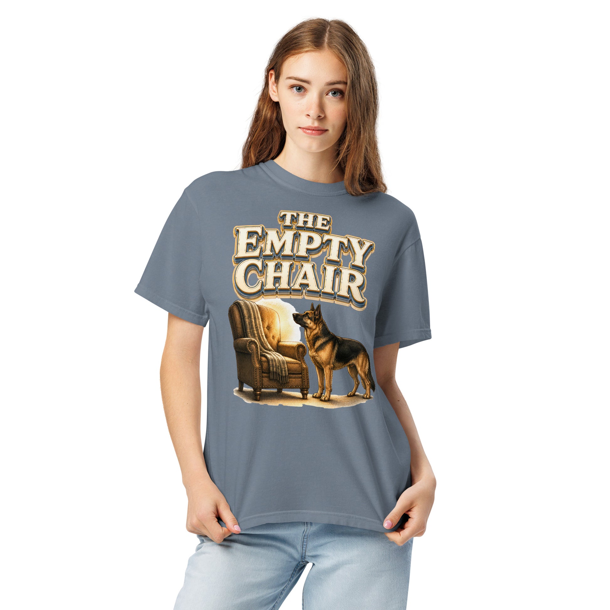 German Shepherd Empty Chair Heavyweight T-Shirt by printfluence.net