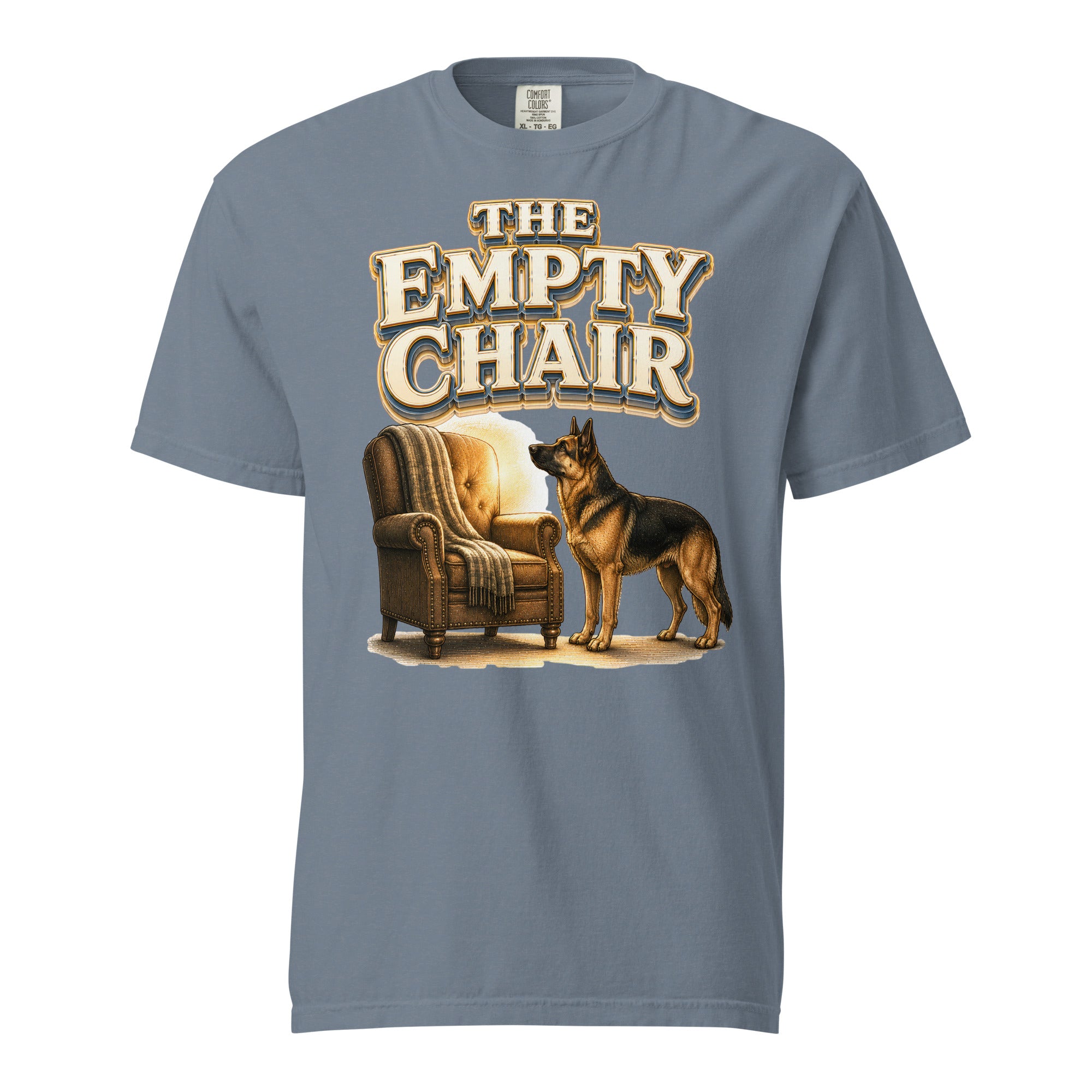 German Shepherd Empty Chair Heavyweight T-Shirt by printfluence.net