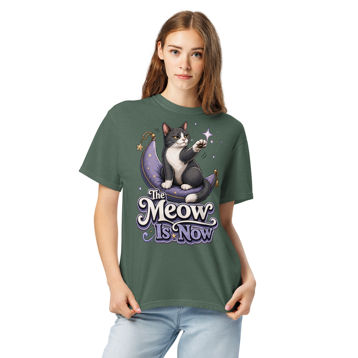 Cat Lovers "The Meow Is Now" Garment-Dyed Heavyweight T-Shirt by printfluence.net