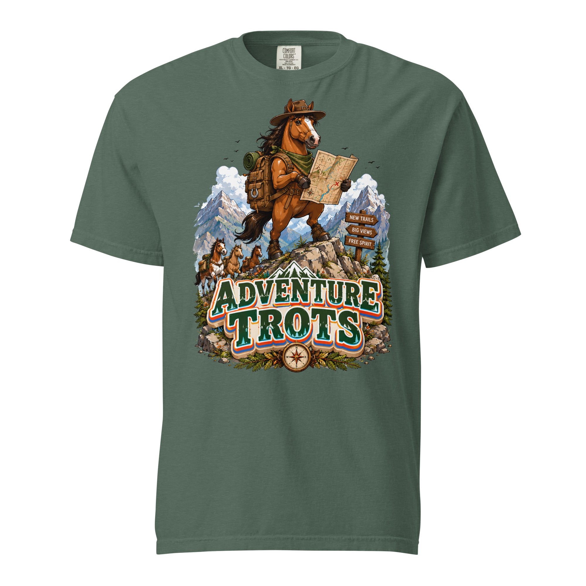 Adventure Trots Premium Tee | Epic Horse Lover's Hiking & Trail Graphic T-Shirt by printfluence.net
