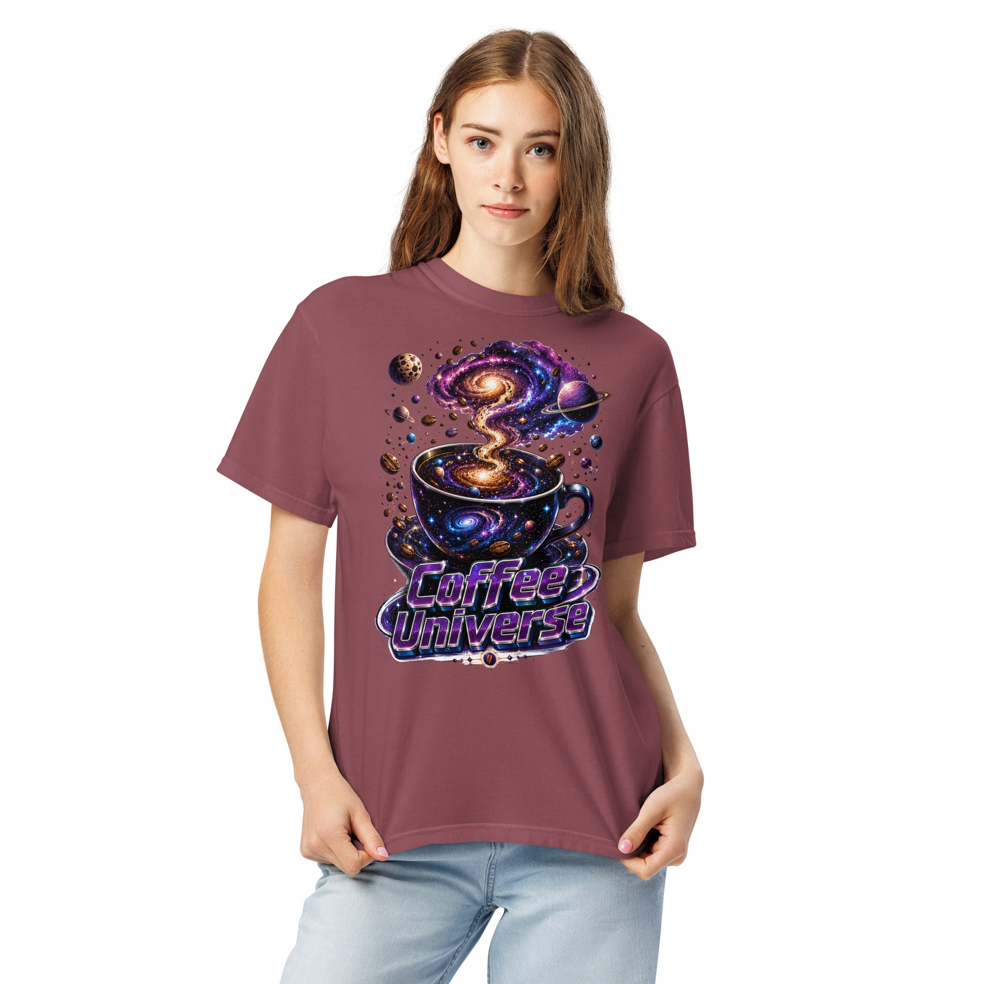 Coffee Lovers Unisex Garment-Dyed Heavyweight T-Shirt Coffee Universe – Cosmic Galaxy & Coffee Bean Graphic Tee by printfluence.net