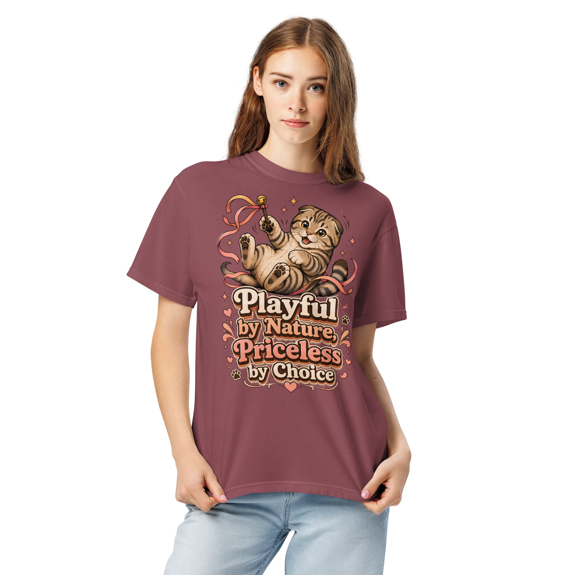 Cat Lovers Unisex Garment-Dyed Heavyweight T-Shirt "Playful by Nature, Priceless by Choice" by printfluence.net