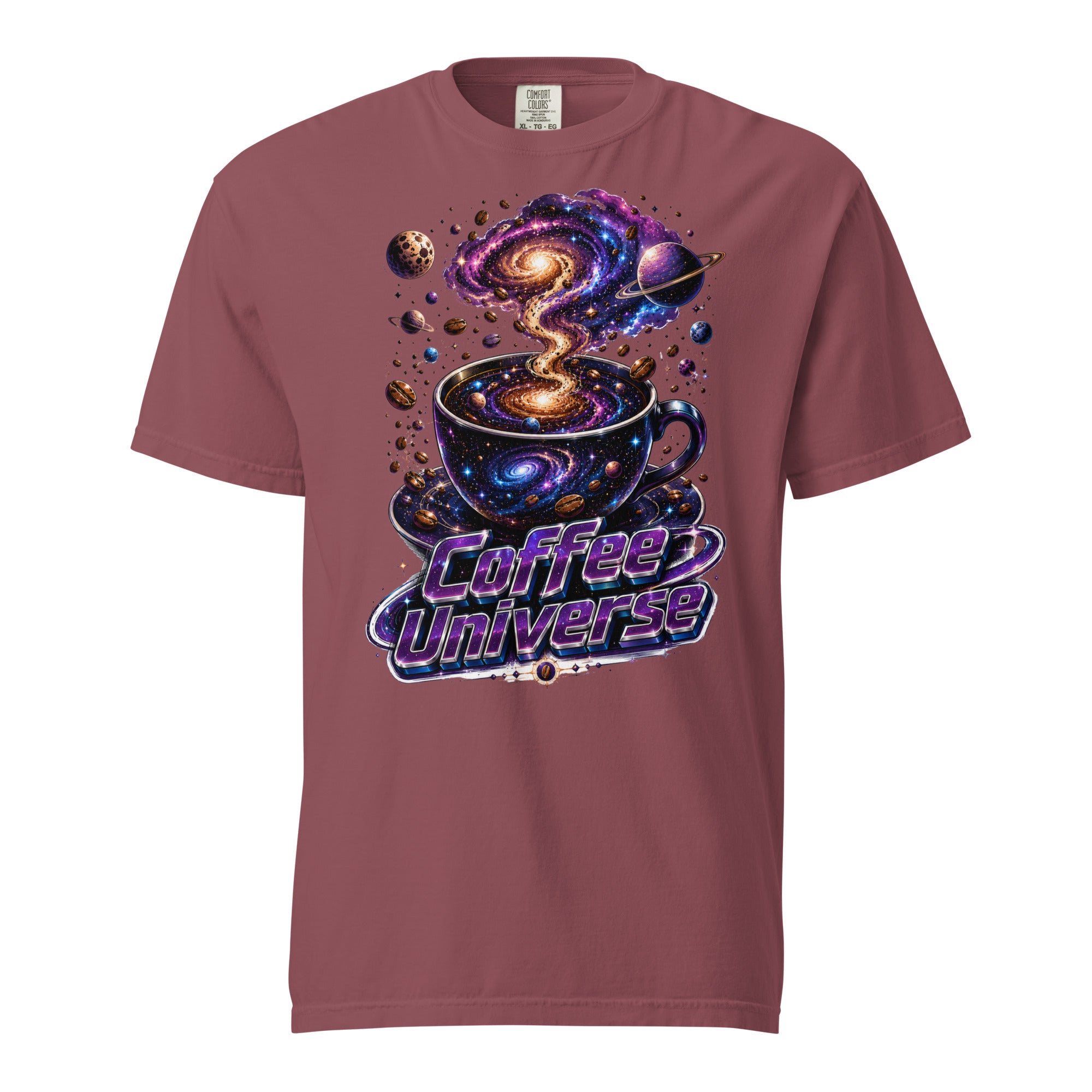 Coffee Lovers Unisex Garment-Dyed Heavyweight T-Shirt Coffee Universe – Cosmic Galaxy & Coffee Bean Graphic Tee by printfluence.net