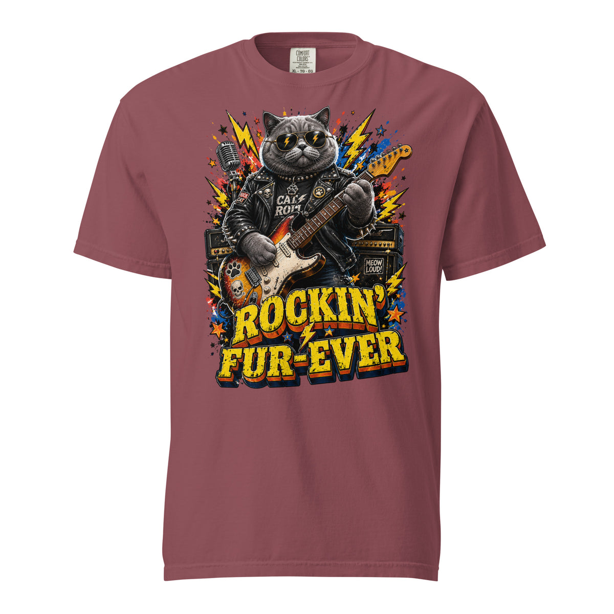 Cat Lovers Unisex Garment-Dyed Heavyweight T-Shirt "Rockin’ Fur-Ever" by printfluence.net