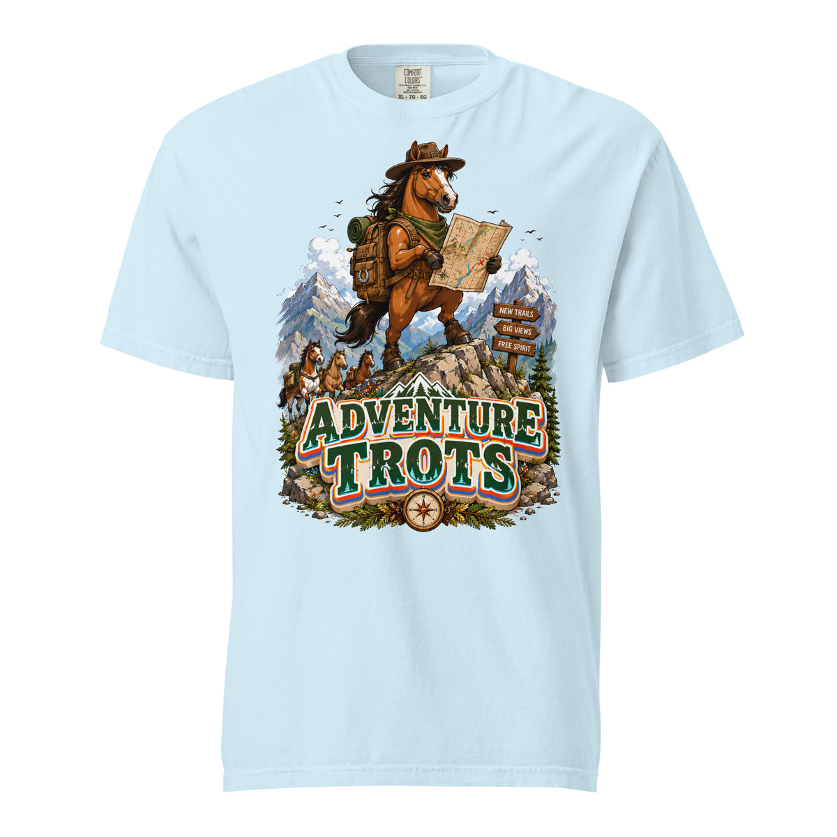 Adventure Trots Premium Tee | Epic Horse Lover's Hiking & Trail Graphic T-Shirt by printfluence.net