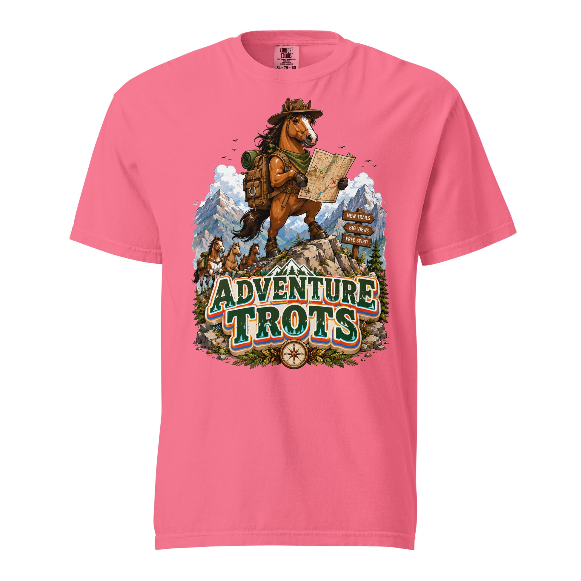 Adventure Trots Premium Tee | Epic Horse Lover's Hiking & Trail Graphic T-Shirt by printfluence.net