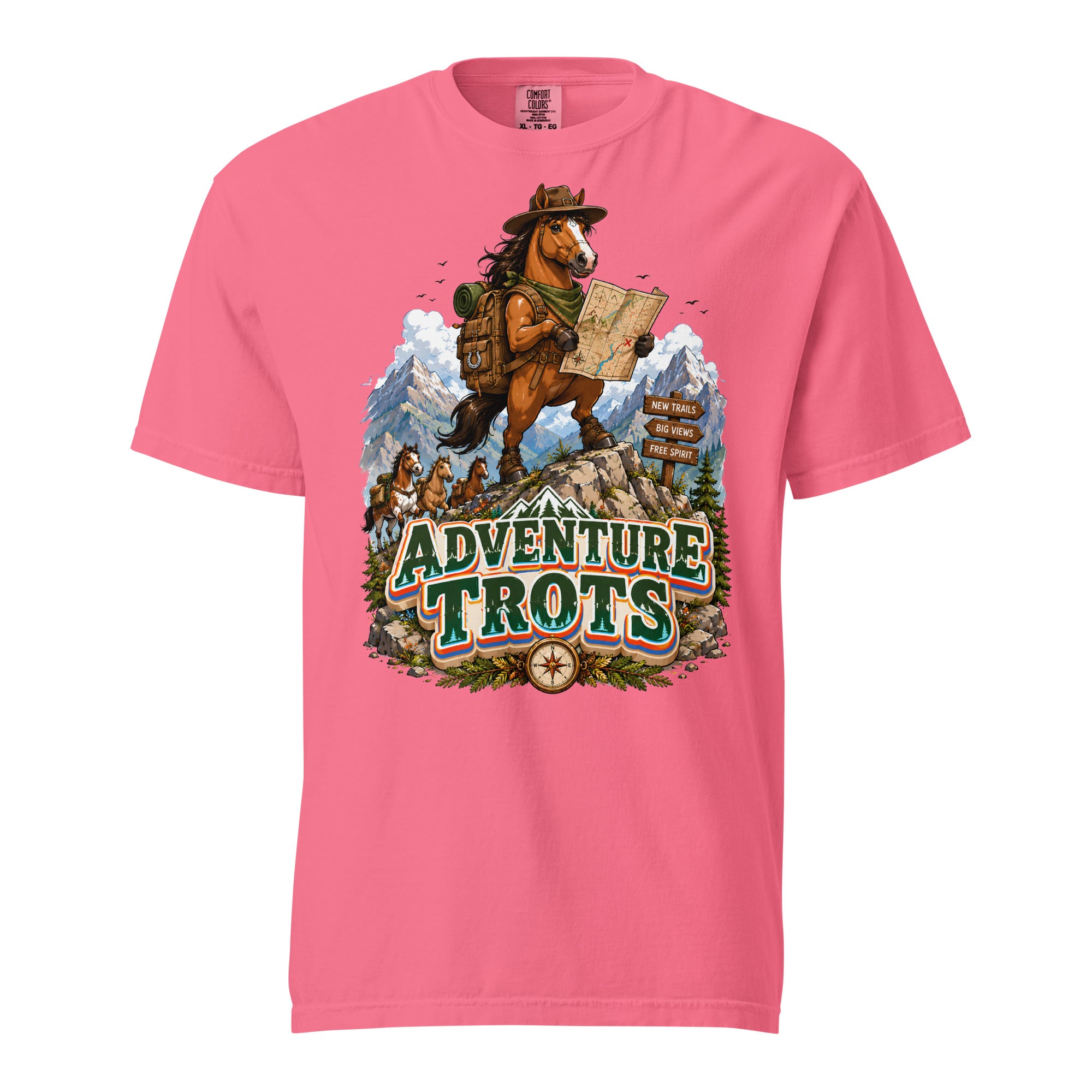 Adventure Trots Premium Tee | Epic Horse Lover's Hiking & Trail Graphic T-Shirt by printfluence.net