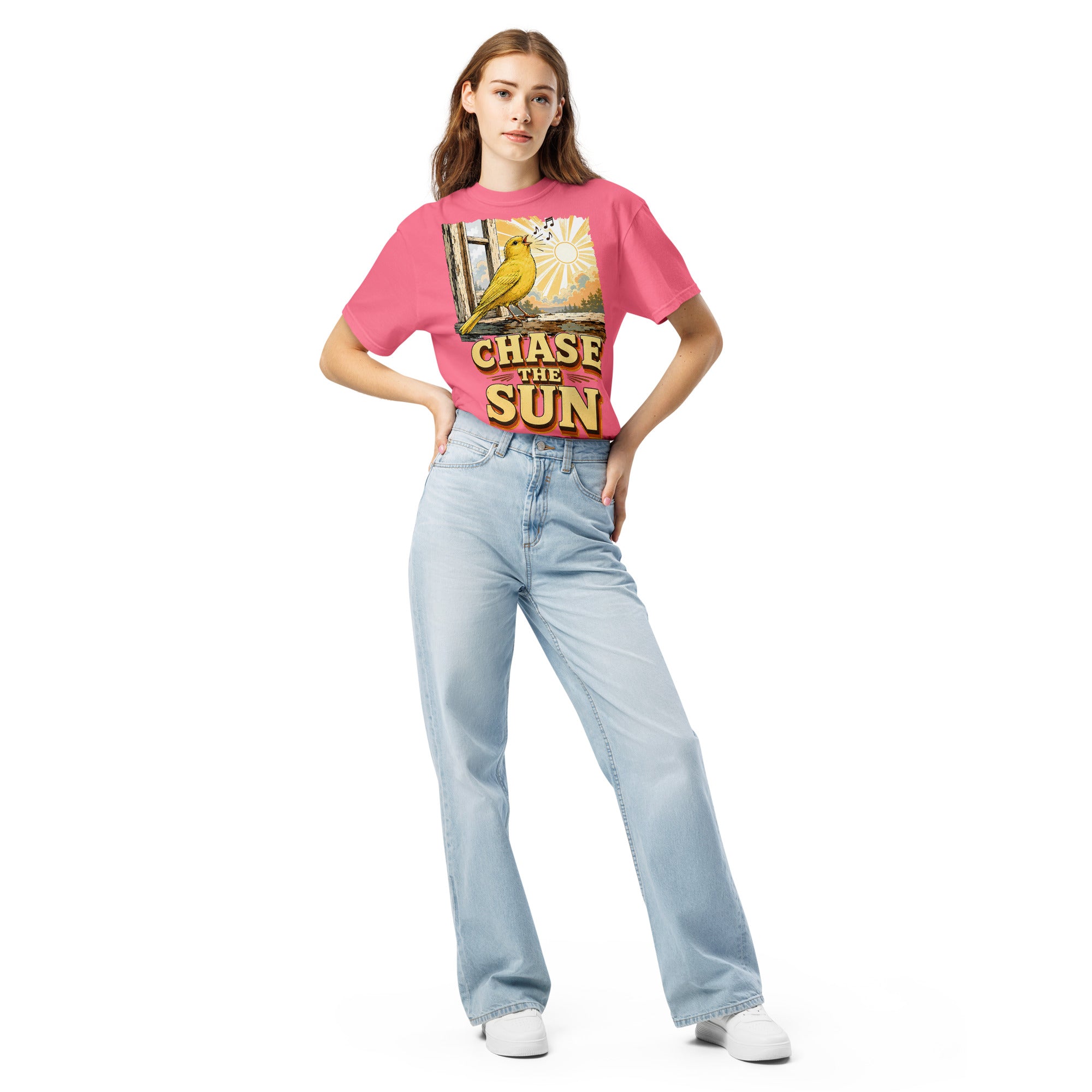 Vintage Chase The Sun Faded Oversized Tee - Retro Canary Lovers T-Shirt T-1 by printfluence.net