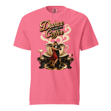 Coffee Lovers Unisex Garment-Dyed Heavyweight T-Shirt Dance with Coffee – Art Deco Dancer & Giant Cup Graphic Tee by printfluence.net