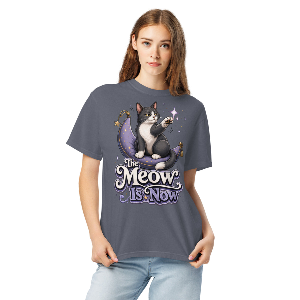 Cat Lovers "The Meow Is Now" Garment-Dyed Heavyweight T-Shirt by printfluence.net