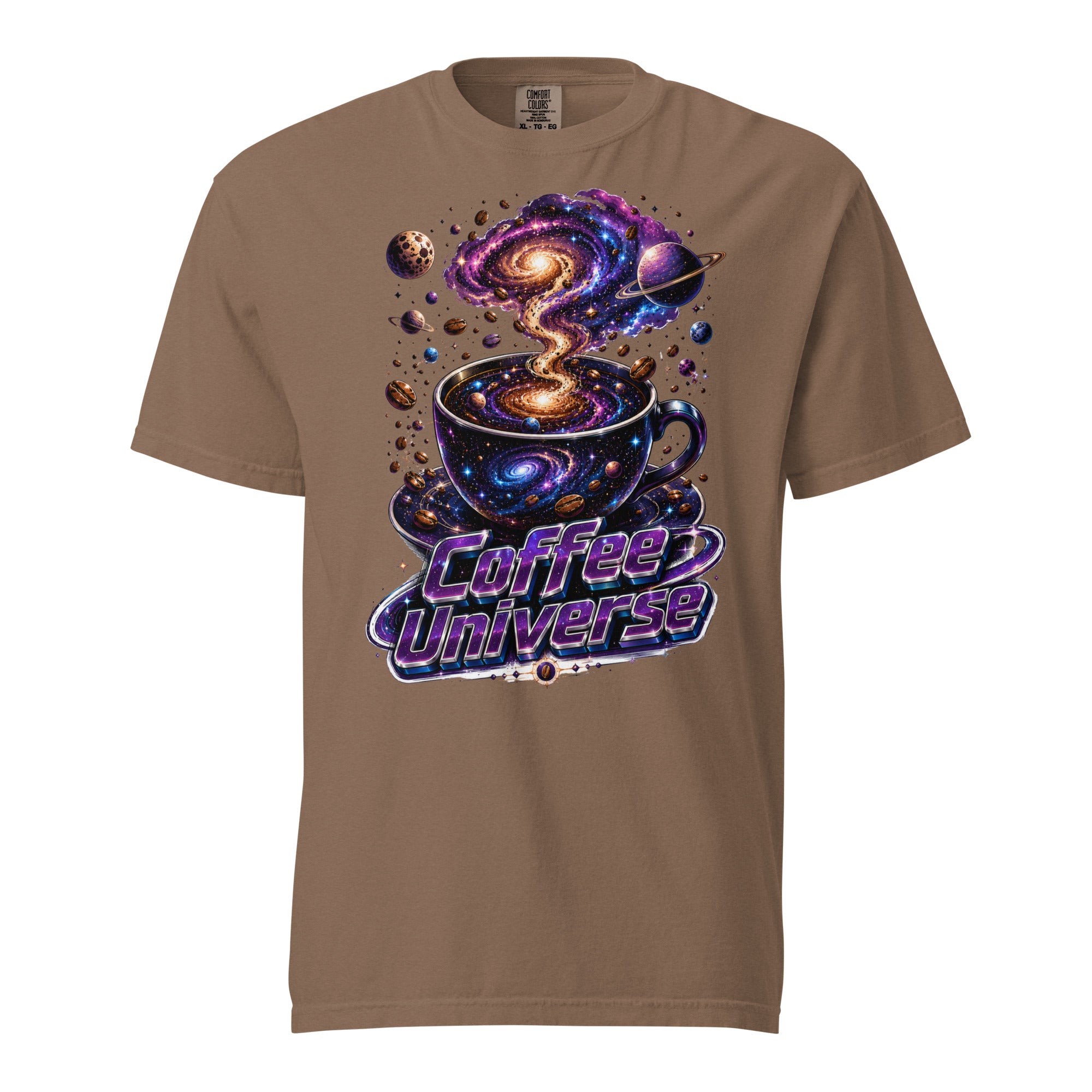 Coffee Lovers Unisex Garment-Dyed Heavyweight T-Shirt Coffee Universe – Cosmic Galaxy & Coffee Bean Graphic Tee by printfluence.net