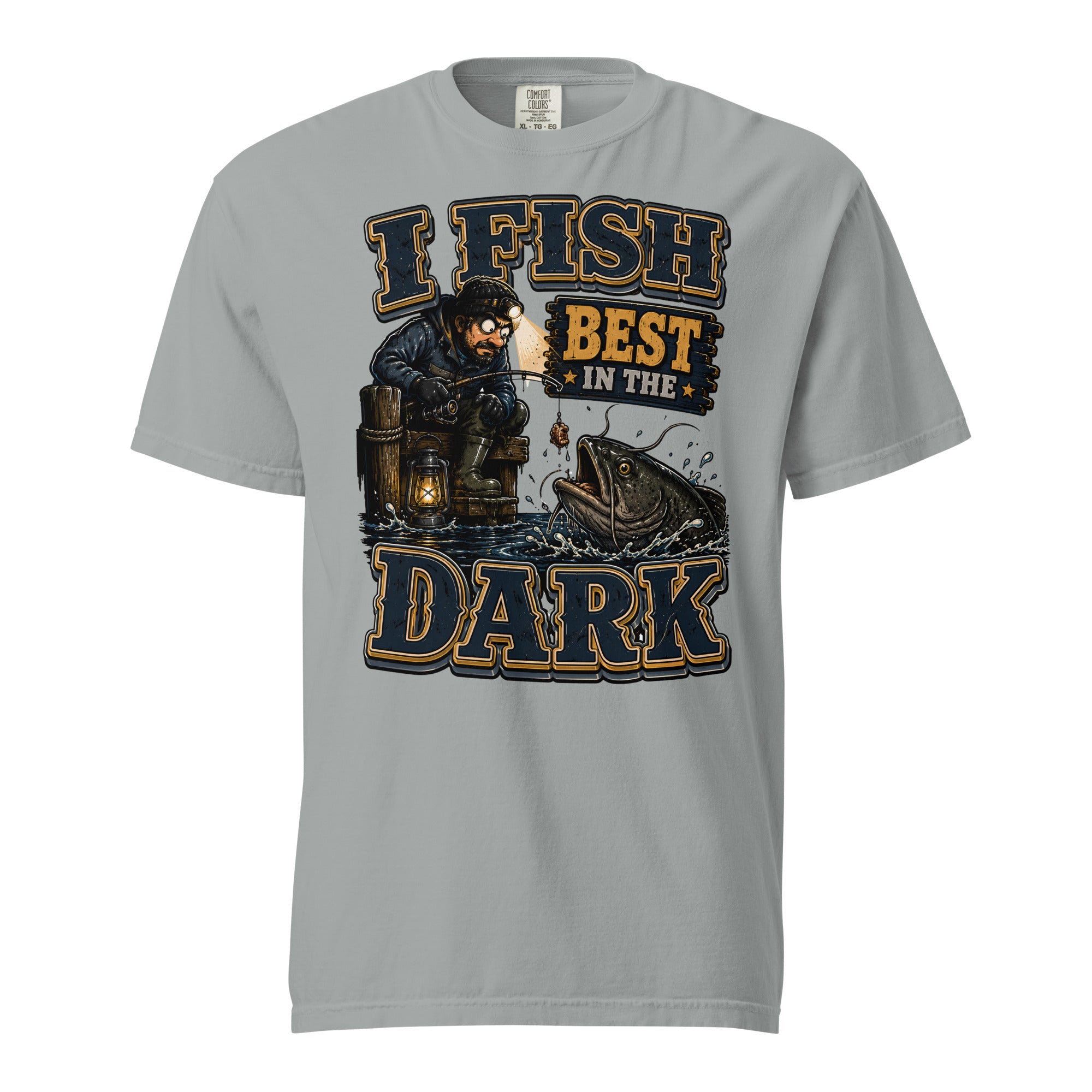 I Fish Best In The Dark Heavyweight Tee | Fishing Lovers Gift by printfluence.net