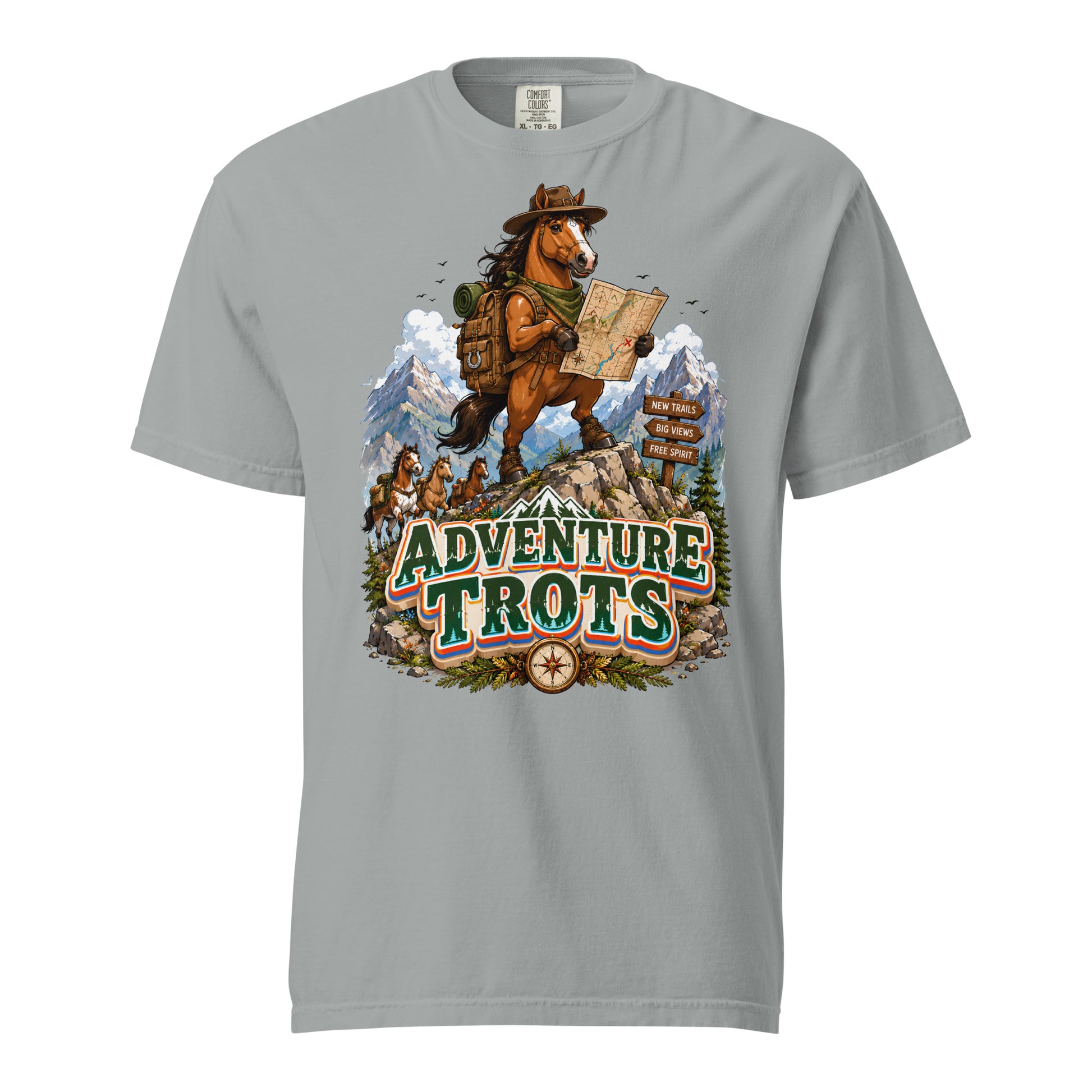 Adventure Trots Premium Tee | Epic Horse Lover's Hiking & Trail Graphic T-Shirt by printfluence.net