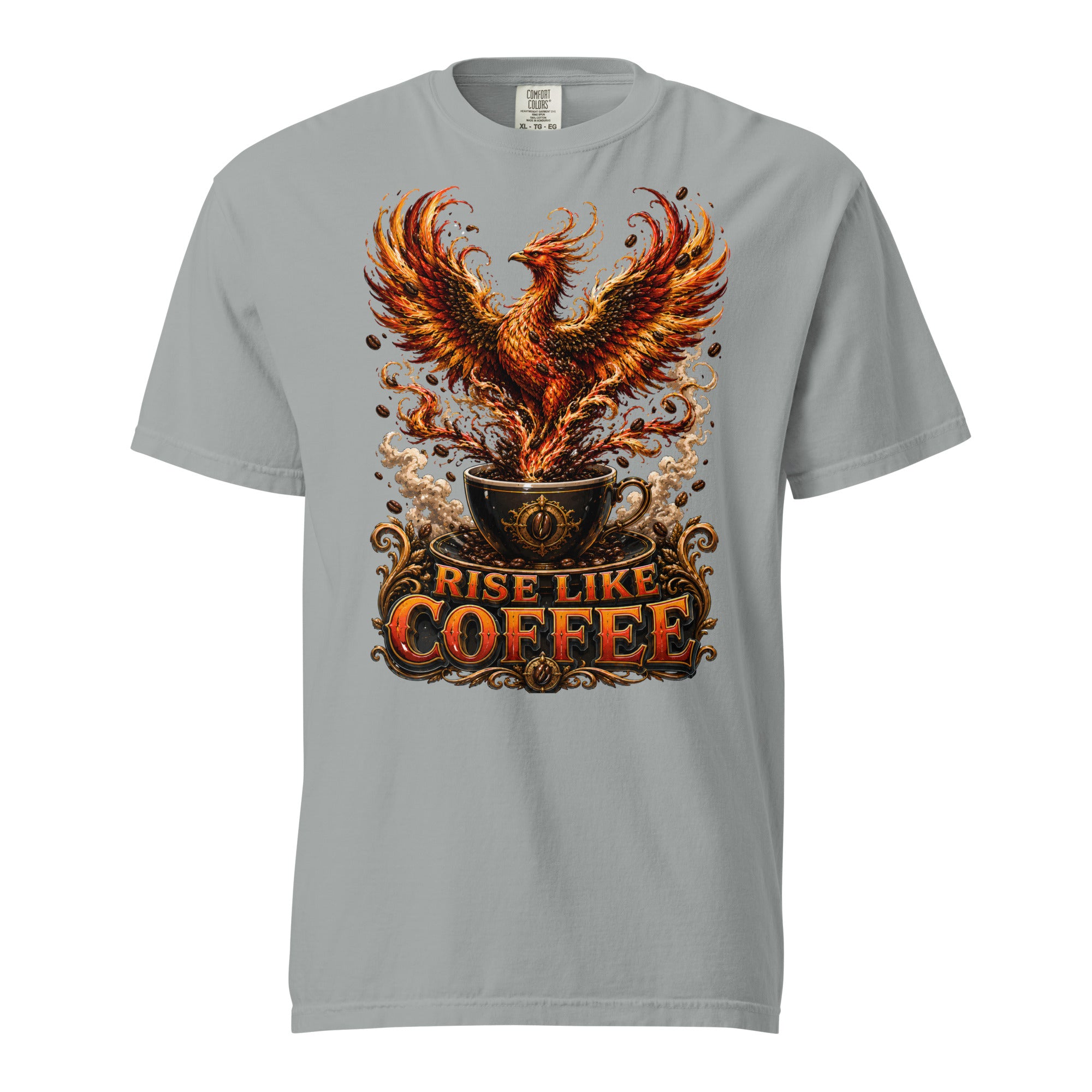 Coffee Lovers Unisex Garment-Dyed Heavyweight T-shirt Rise Like Coffee – Epic Phoenix Graphic Tee by printfluence.net