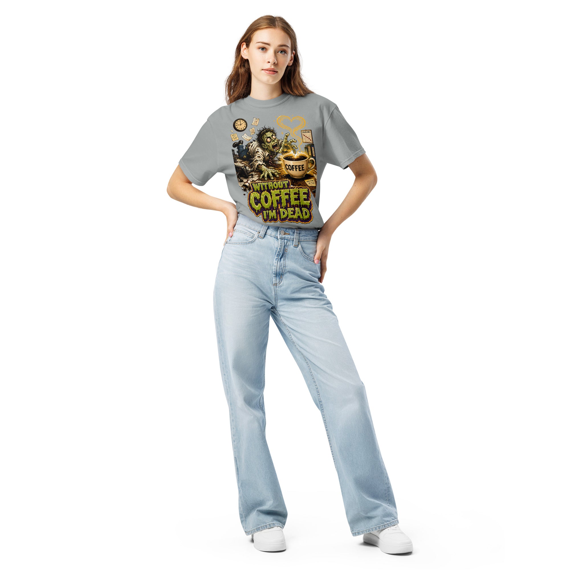 Coffee Lovers Unisex Garment-Dyed Heavyweight T-Shirt Without Coffee I'm Dead – Zombie Office Humor Graphic Tee by printfluence.net