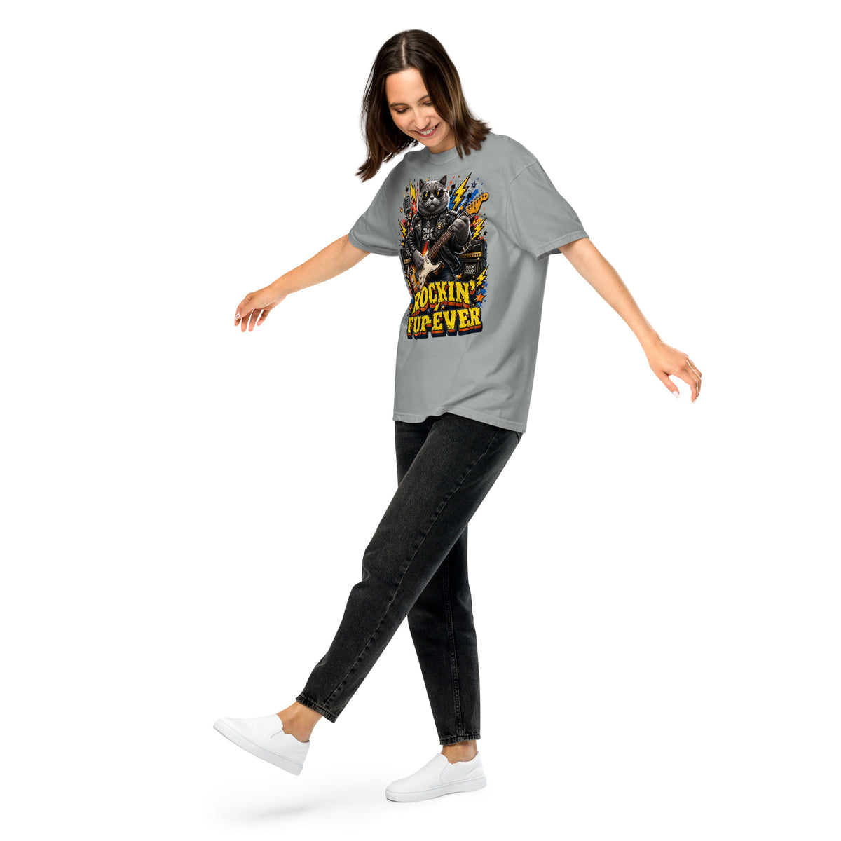 Cat Lovers Unisex Garment-Dyed Heavyweight T-Shirt "Rockin’ Fur-Ever" by printfluence.net