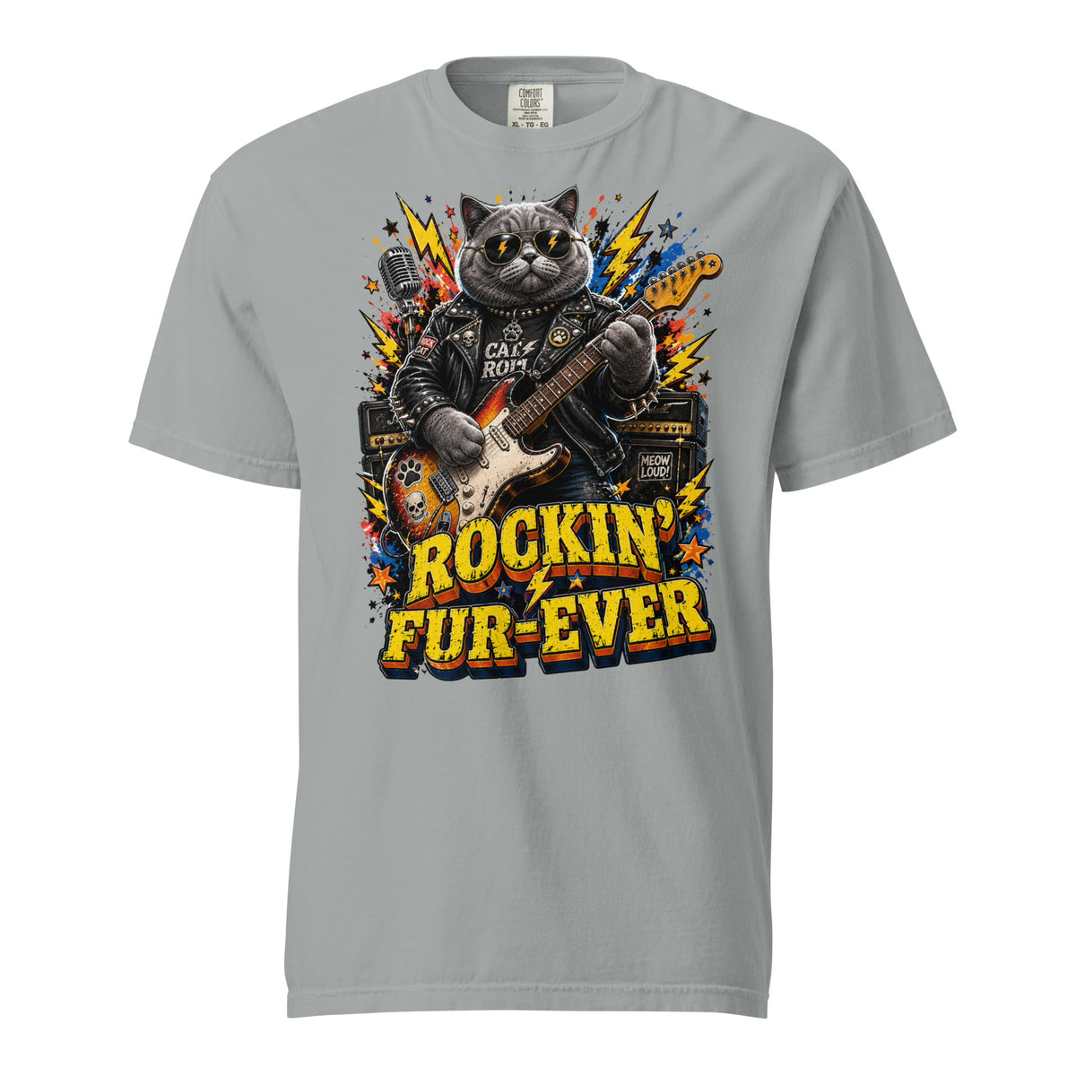 Cat Lovers Unisex Garment-Dyed Heavyweight T-Shirt "Rockin’ Fur-Ever" by printfluence.net