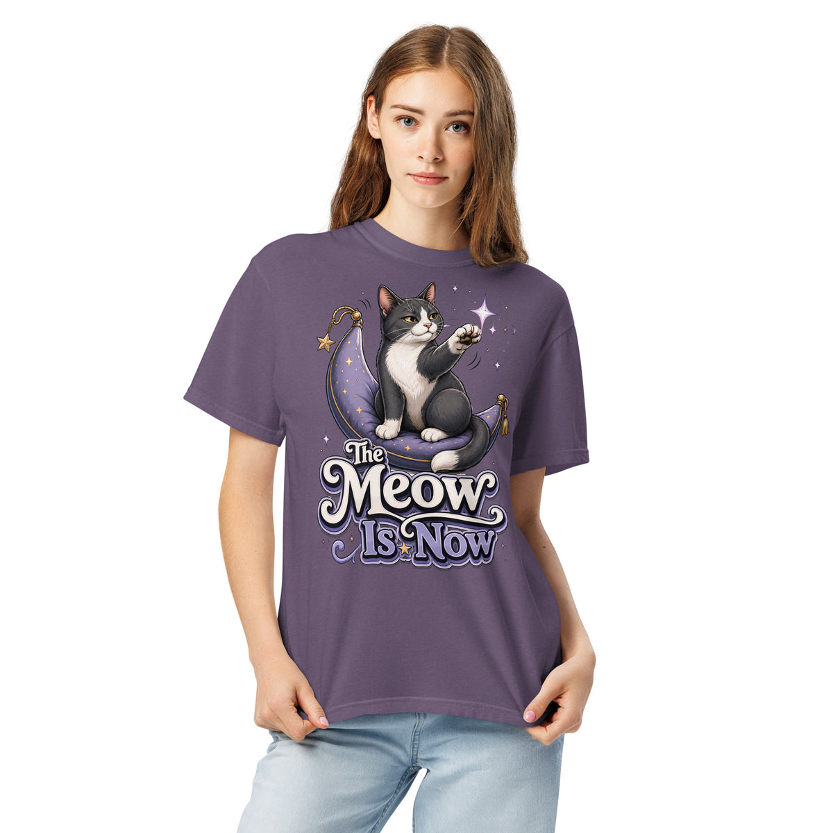 Cat Lovers "The Meow Is Now" Garment-Dyed Heavyweight T-Shirt by printfluence.net