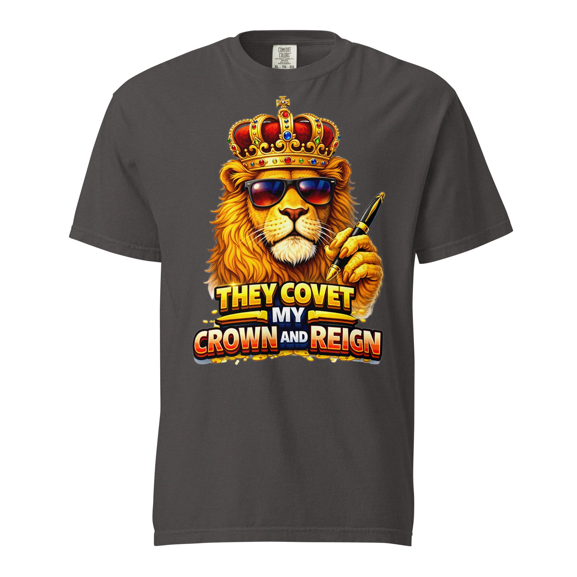 Unisex garment-dyed heavyweight t-shirt - King of the Reign Lion Graphic Tee – Heavyweight Vintage Urban Streetwear by printfluence.net