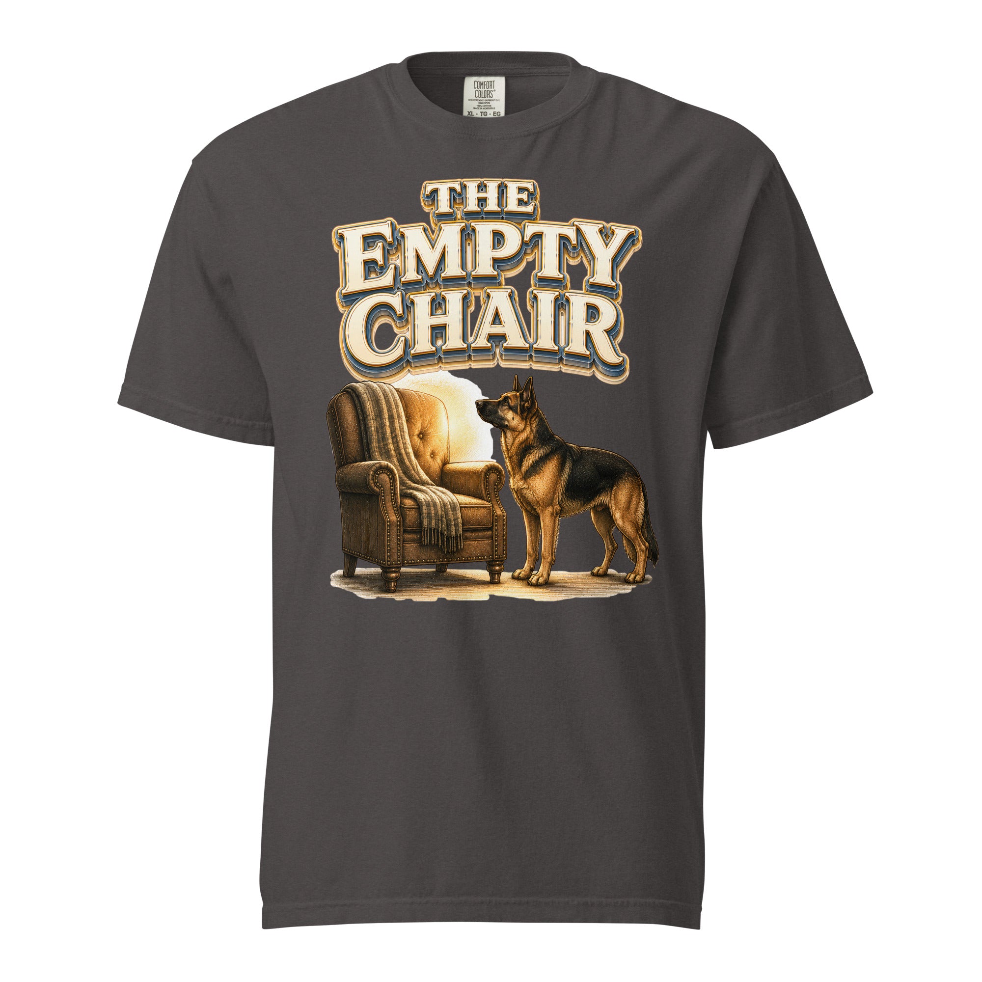 German Shepherd Empty Chair Heavyweight T-Shirt by printfluence.net