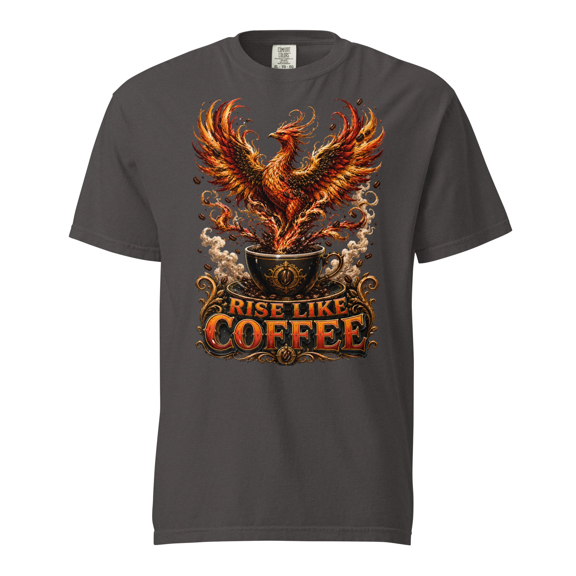 Coffee Lovers Unisex Garment-Dyed Heavyweight T-shirt Rise Like Coffee – Epic Phoenix Graphic Tee by printfluence.net