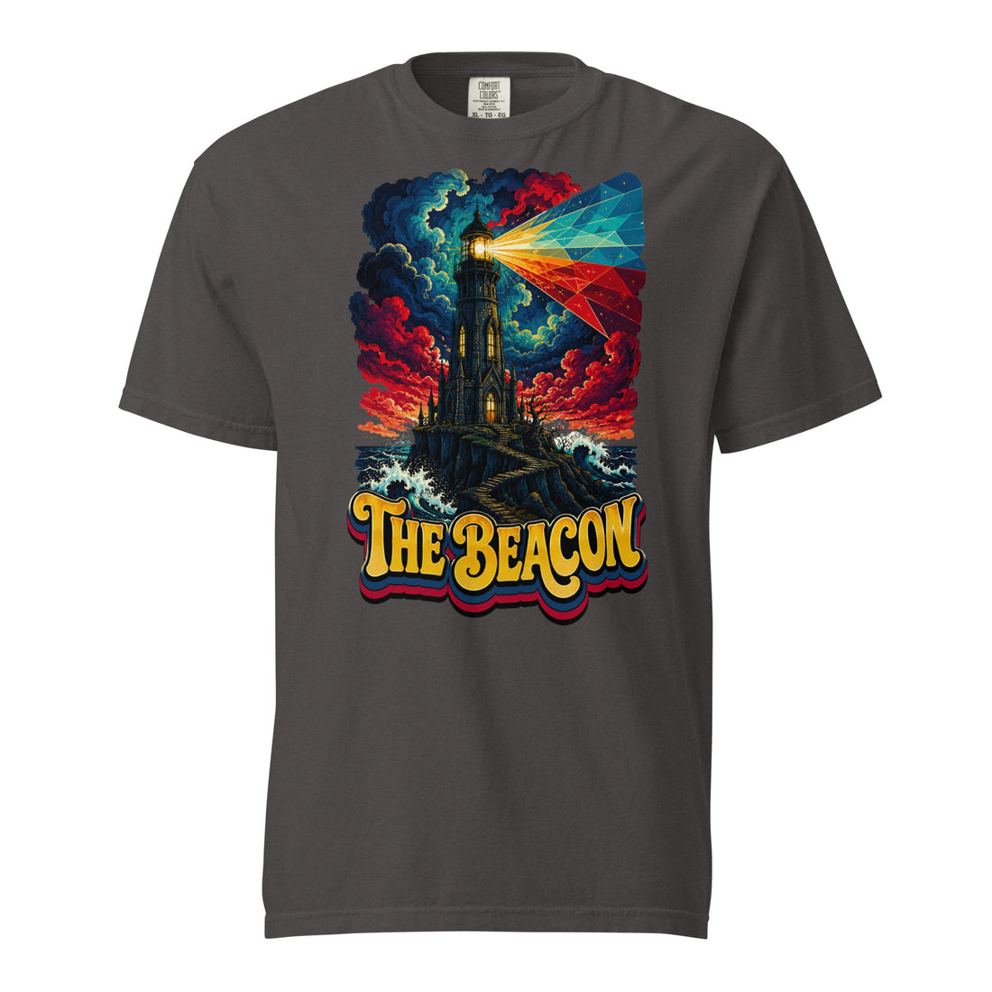 Horror and Mystery Lovers Unisex Garment-Dyed Heavyweight T-Shirt — "The Beacon" Dark Gothic Lighthouse Design by printfluence.net
