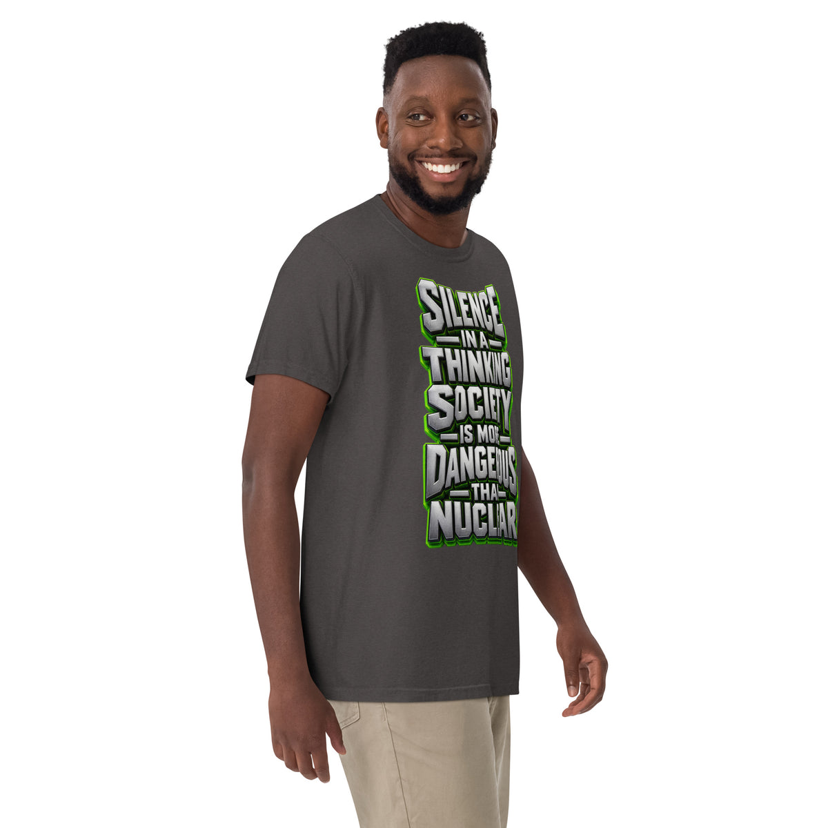 Inspirational Quotes Lovers | Unisex Garment-Dyed Heavyweight T-Shirt — SILENCE IN A THINKING SOCIETY IS MORE DANGEROUS THAN NUCLEAR by printfluence