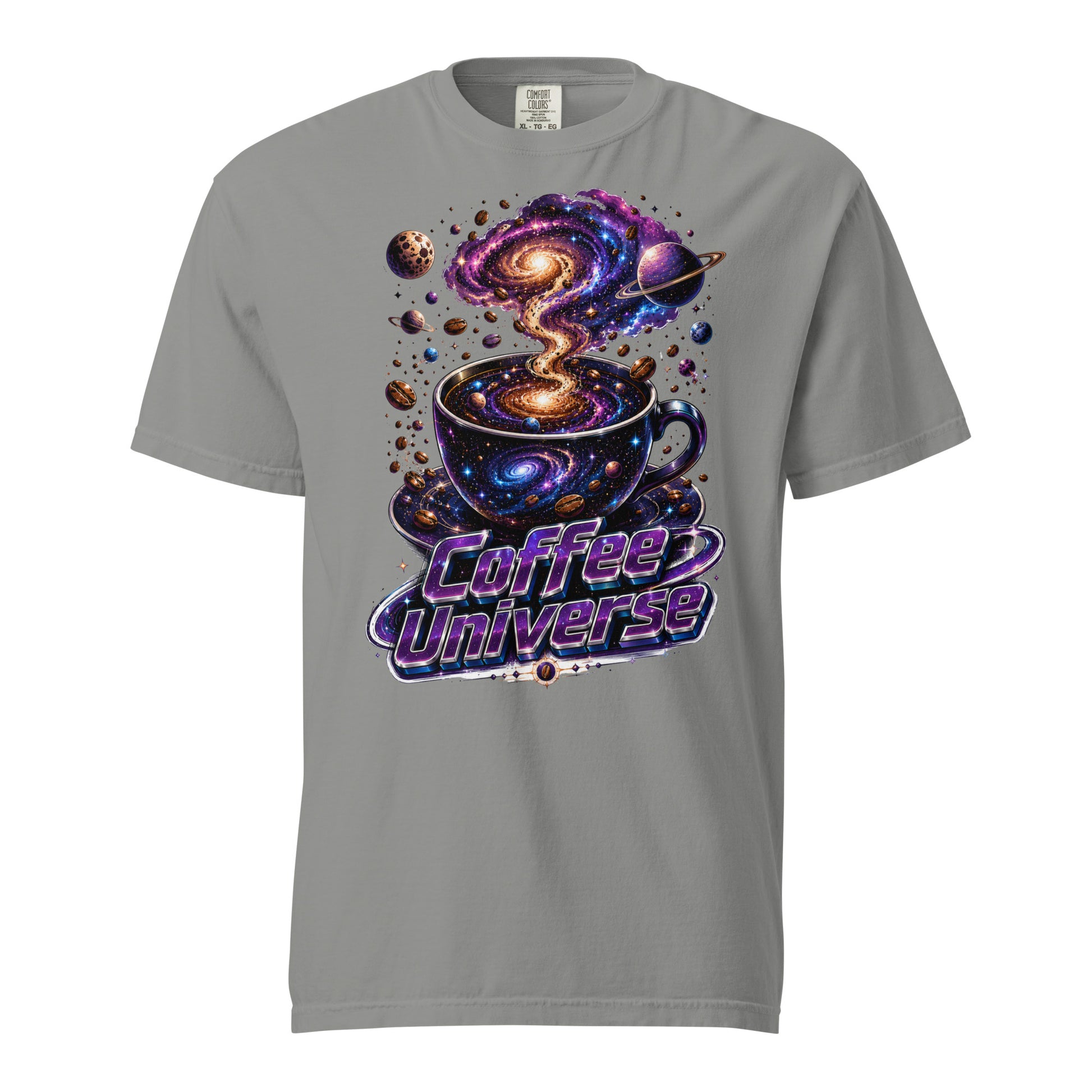 Coffee Lovers Unisex Garment-Dyed Heavyweight T-Shirt Coffee Universe – Cosmic Galaxy & Coffee Bean Graphic Tee by printfluence.net