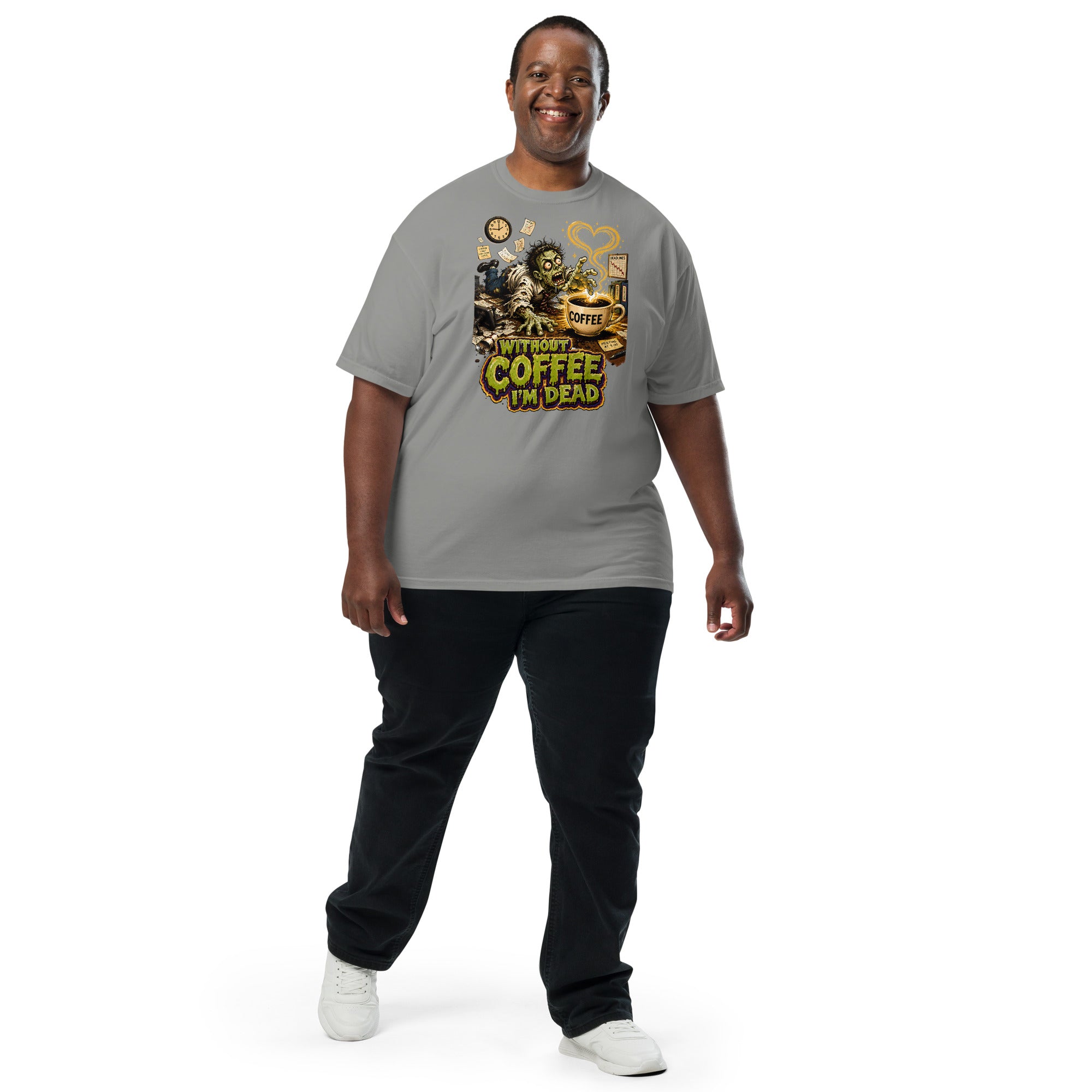 Coffee Lovers Unisex Garment-Dyed Heavyweight T-Shirt Without Coffee I'm Dead – Zombie Office Humor Graphic Tee by printfluence.net