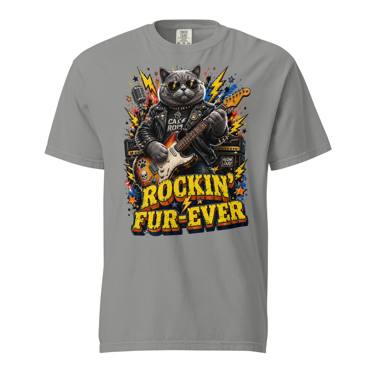 Cat Lovers Unisex Garment-Dyed Heavyweight T-Shirt "Rockin’ Fur-Ever" by printfluence.net