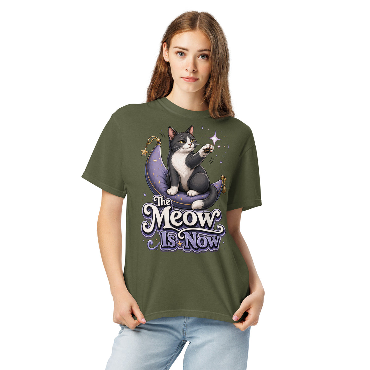Cat Lovers "The Meow Is Now" Garment-Dyed Heavyweight T-Shirt by printfluence.net