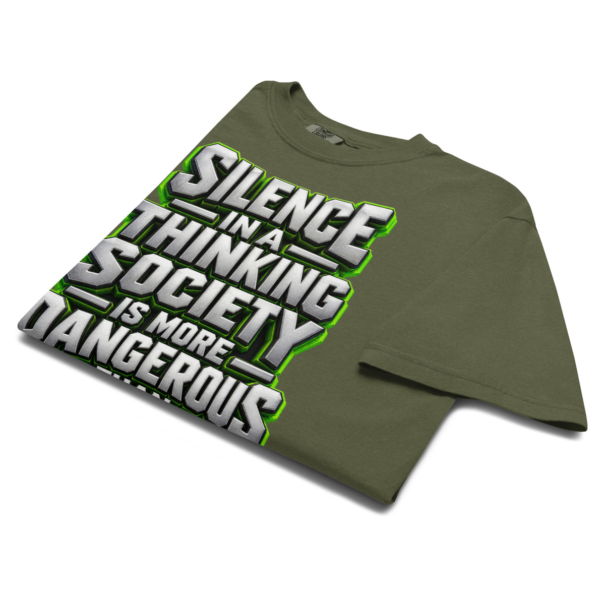 Inspirational Quotes Lovers | Unisex Garment-Dyed Heavyweight T-Shirt — SILENCE IN A THINKING SOCIETY IS MORE DANGEROUS THAN NUCLEAR by printfluence