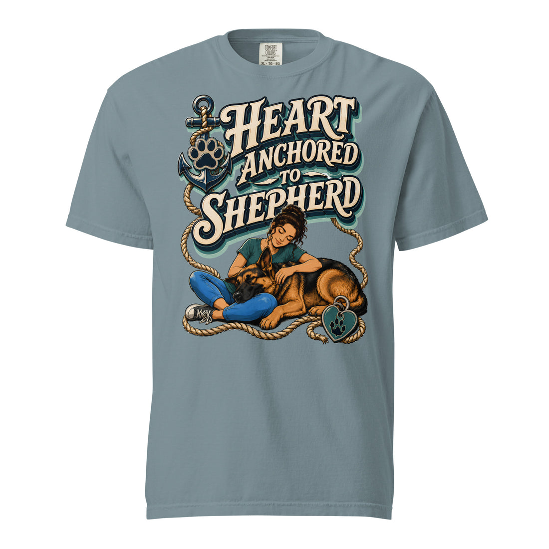 German Shepherd Heart Anchored Heavyweight T-Shirt by printfluence.net