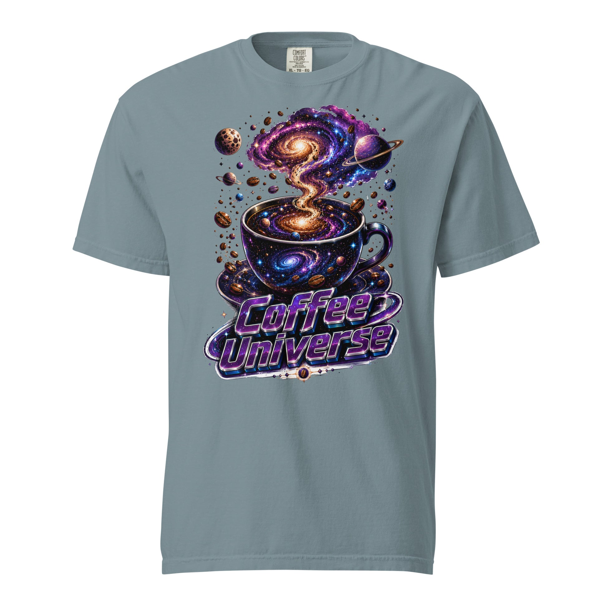 Coffee Lovers Unisex Garment-Dyed Heavyweight T-Shirt Coffee Universe – Cosmic Galaxy & Coffee Bean Graphic Tee by printfluence.net