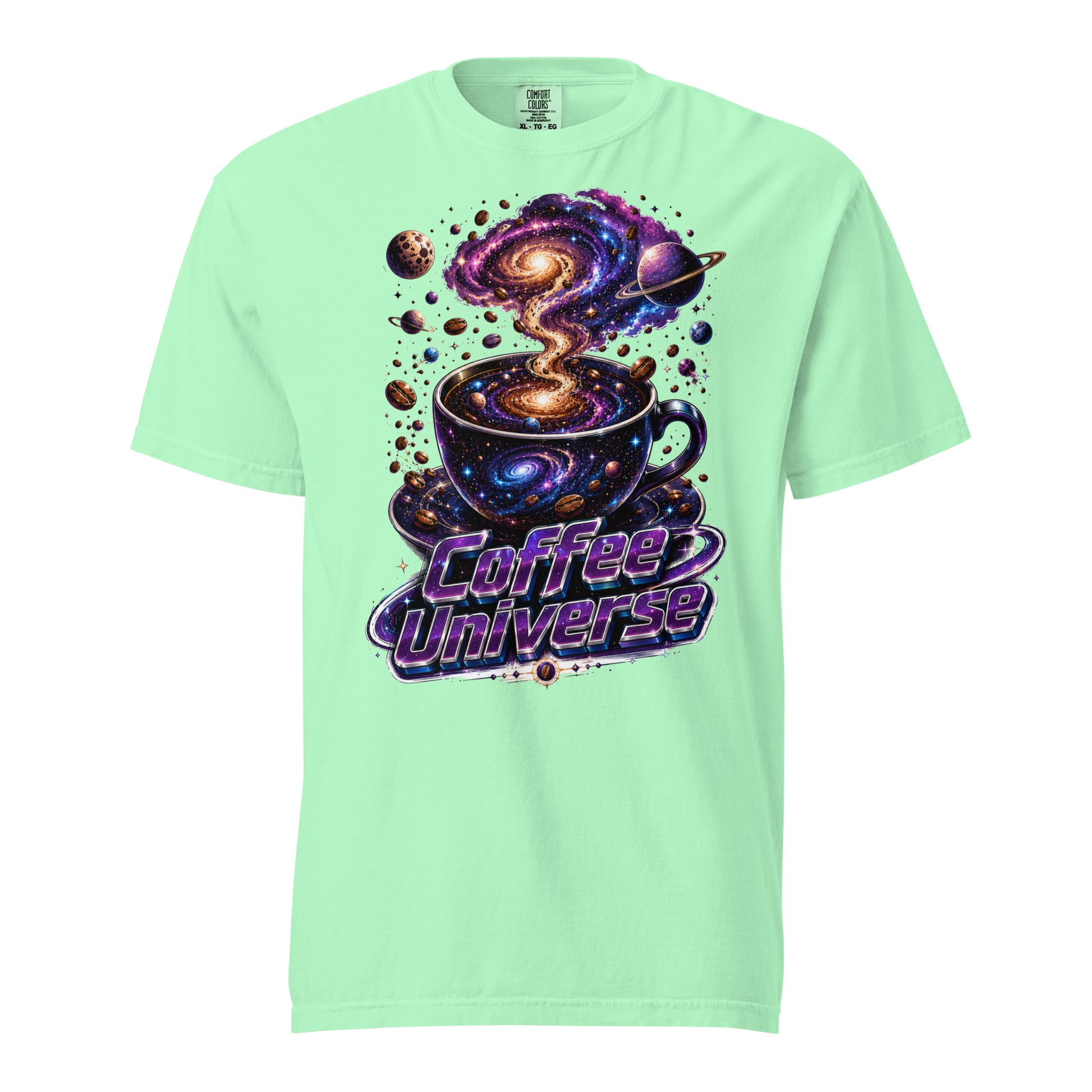 Coffee Lovers Unisex Garment-Dyed Heavyweight T-Shirt Coffee Universe – Cosmic Galaxy & Coffee Bean Graphic Tee by printfluence.net