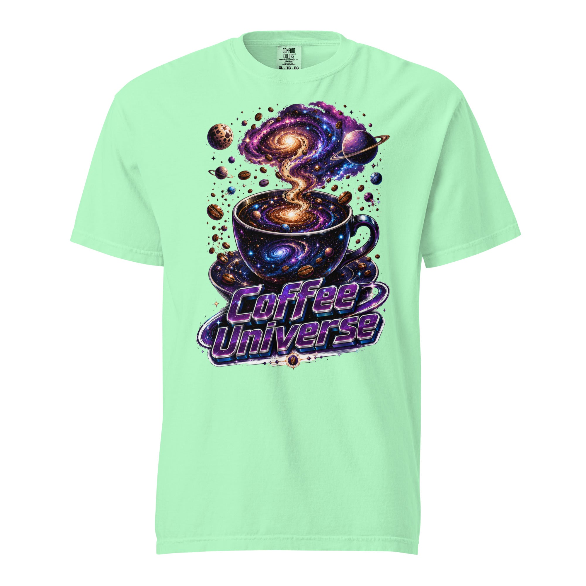 Coffee Lovers Unisex Garment-Dyed Heavyweight T-Shirt Coffee Universe – Cosmic Galaxy & Coffee Bean Graphic Tee by printfluence.net