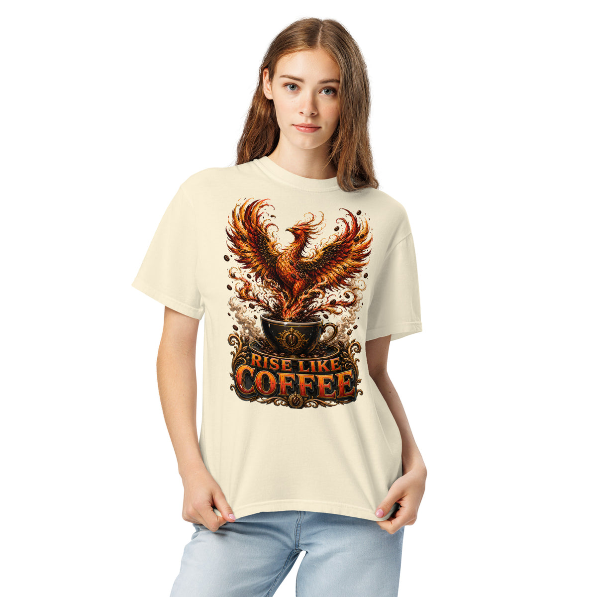 Coffee Lovers Unisex Garment-Dyed Heavyweight T-shirt Rise Like Coffee – Epic Phoenix Graphic Tee by printfluence.net