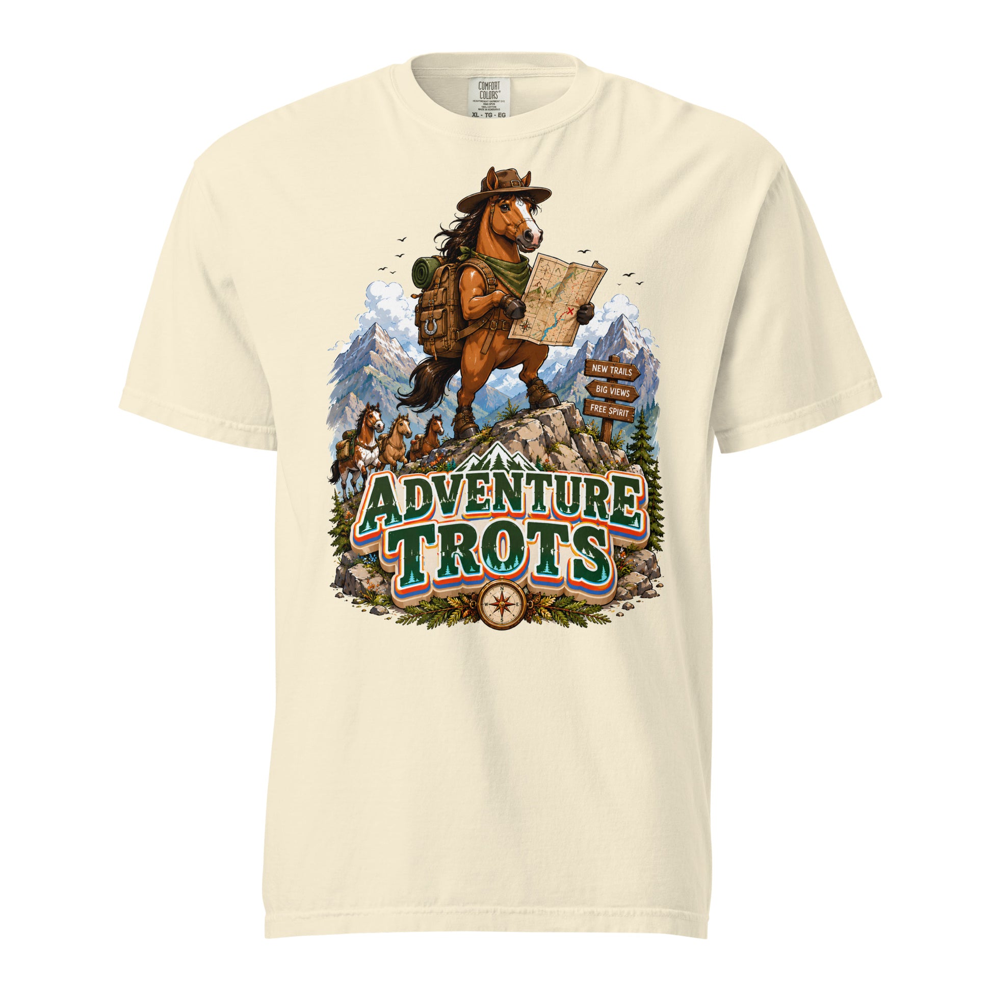 Adventure Trots Premium Tee | Epic Horse Lover's Hiking & Trail Graphic T-Shirt by printfluence.net