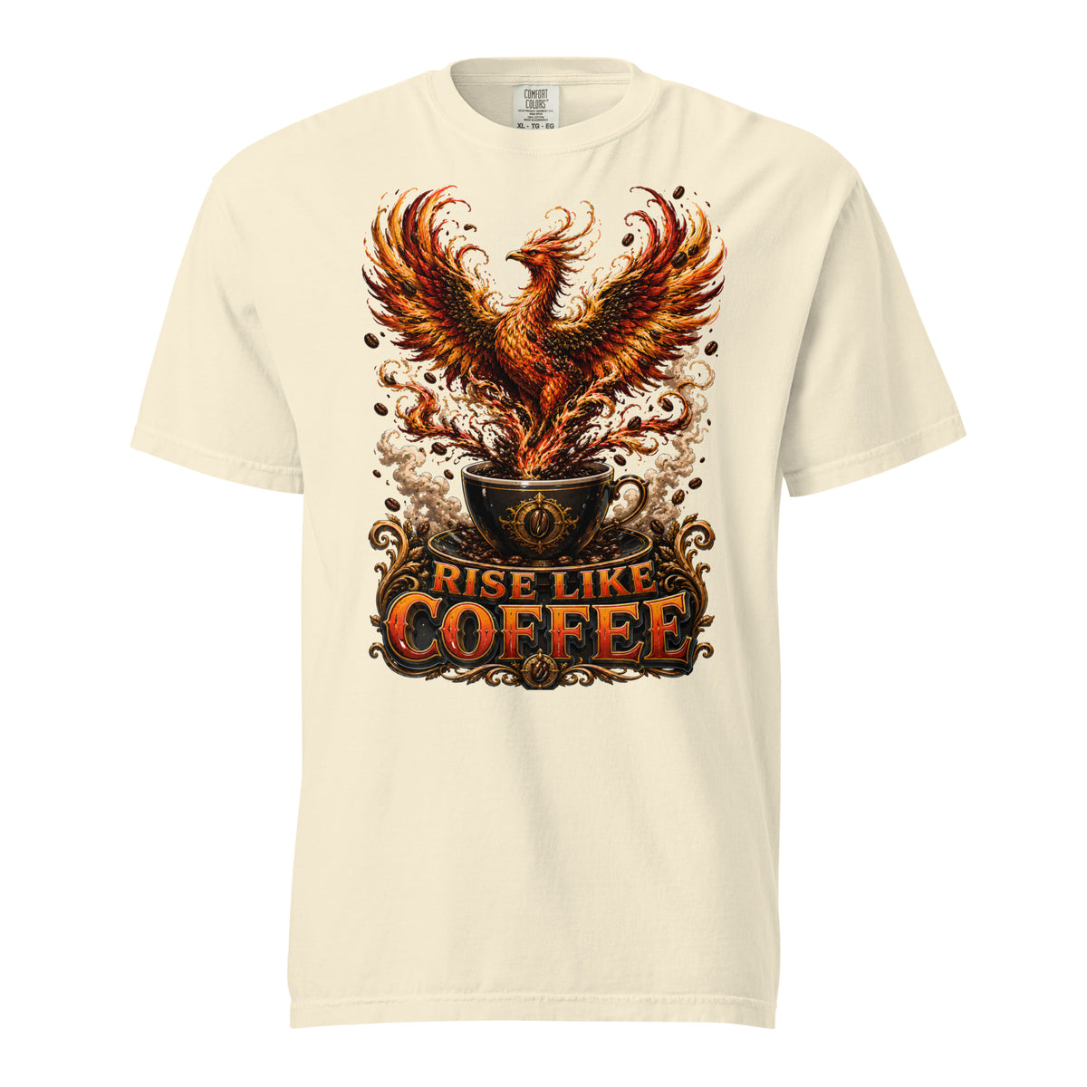 Coffee Lovers Unisex Garment-Dyed Heavyweight T-shirt Rise Like Coffee – Epic Phoenix Graphic Tee by printfluence.net