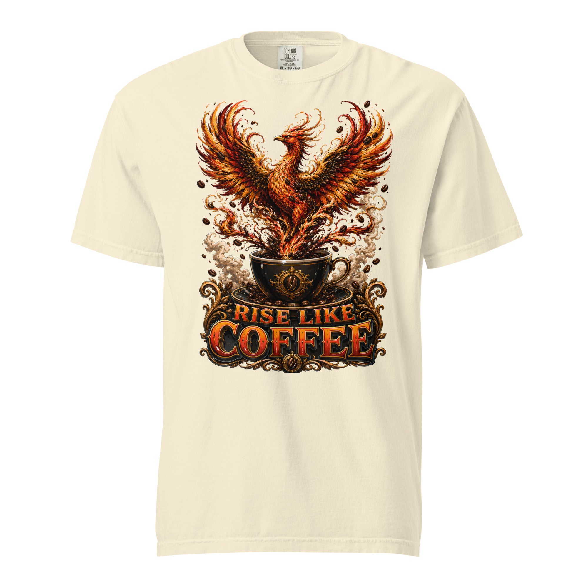 Coffee Lovers Unisex Garment-Dyed Heavyweight T-shirt Rise Like Coffee – Epic Phoenix Graphic Tee by printfluence.net