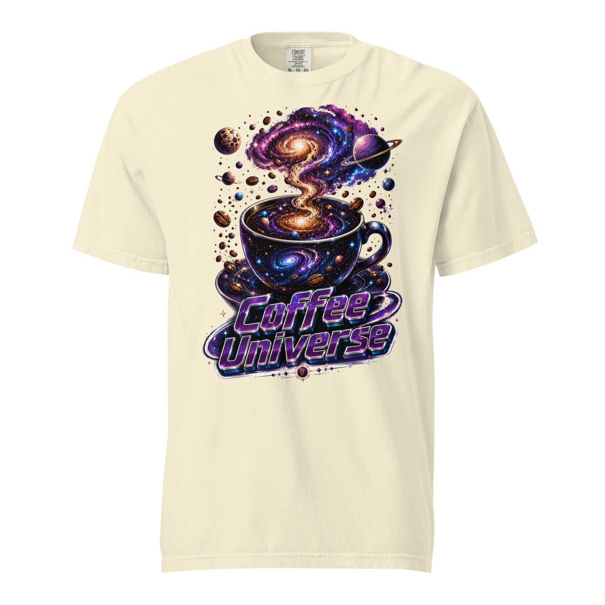 Coffee Lovers Unisex Garment-Dyed Heavyweight T-Shirt Coffee Universe – Cosmic Galaxy & Coffee Bean Graphic Tee by printfluence.net