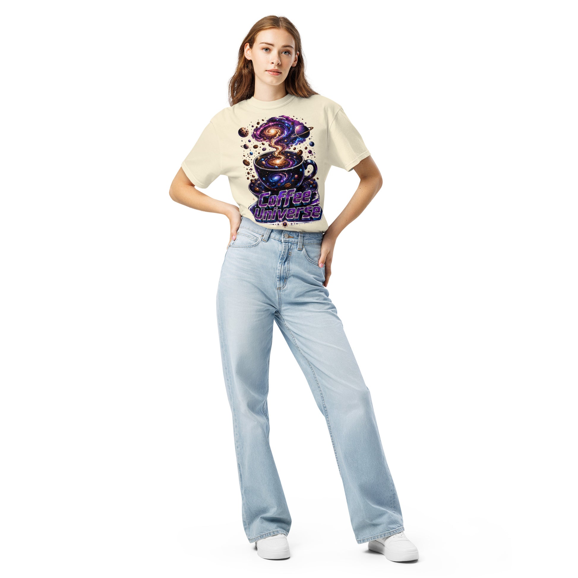 Coffee Lovers Unisex Garment-Dyed Heavyweight T-Shirt Coffee Universe – Cosmic Galaxy & Coffee Bean Graphic Tee by printfluence.net