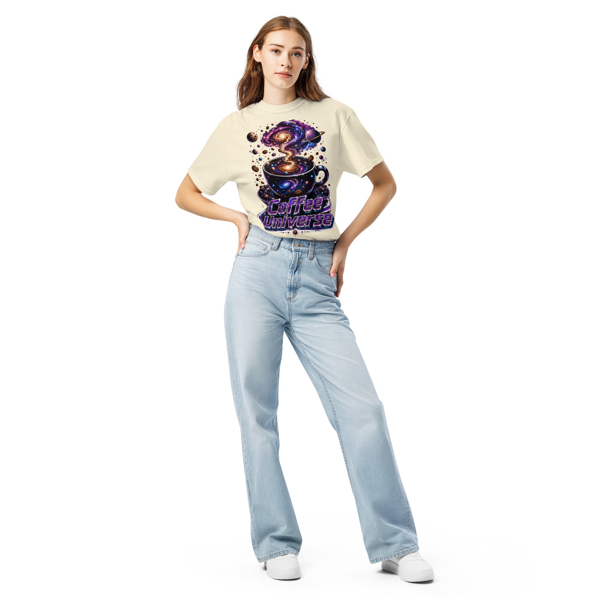 Coffee Lovers Unisex Garment-Dyed Heavyweight T-Shirt Coffee Universe – Cosmic Galaxy & Coffee Bean Graphic Tee by printfluence.net