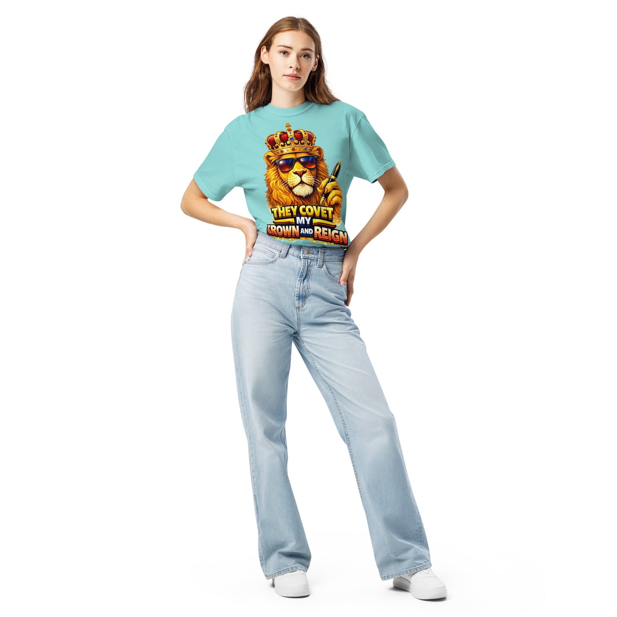 Unisex garment-dyed heavyweight t-shirt - King of the Reign Lion Graphic Tee – Heavyweight Vintage Urban Streetwear by printfluence.net