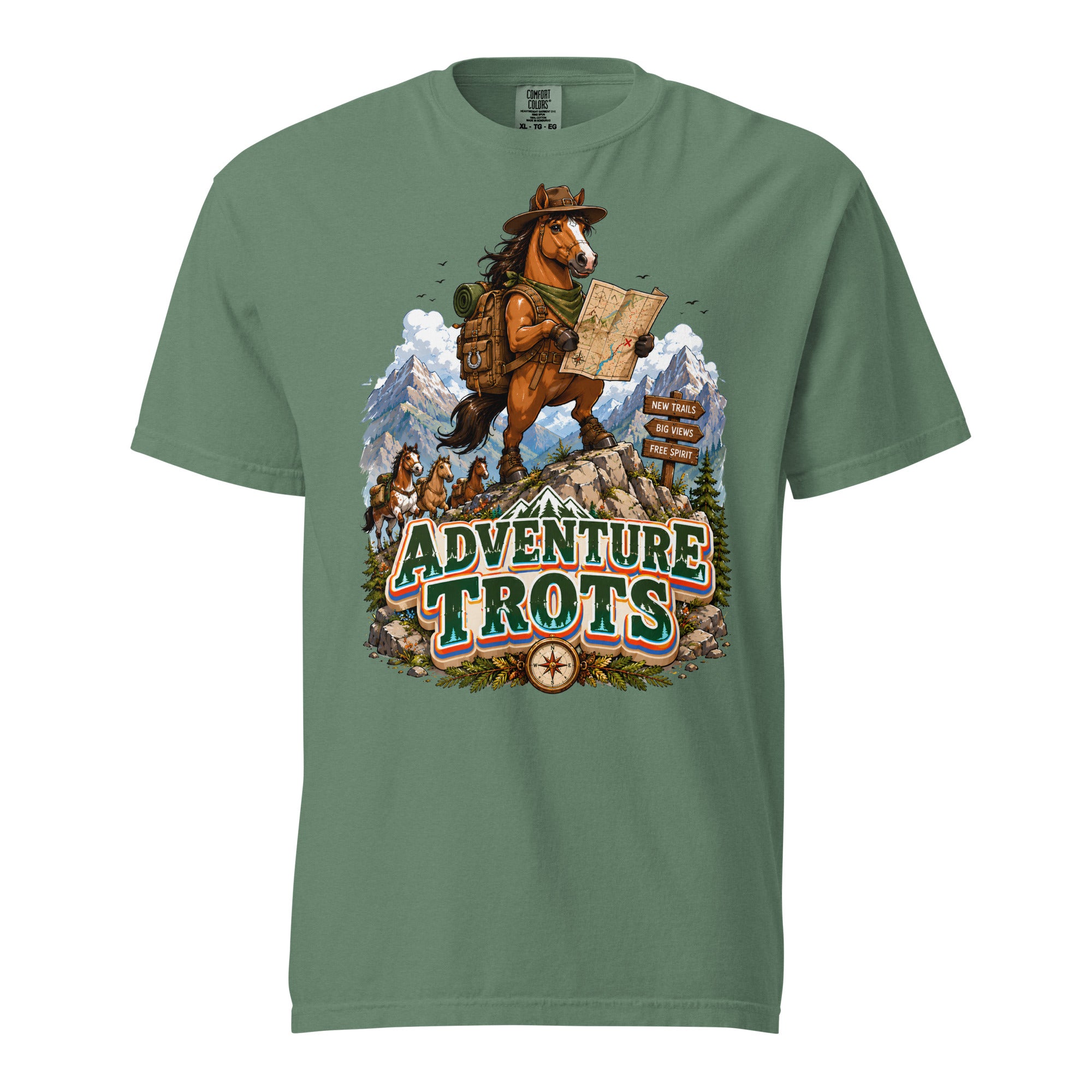 Adventure Trots Premium Tee | Epic Horse Lover's Hiking & Trail Graphic T-Shirt by printfluence.net